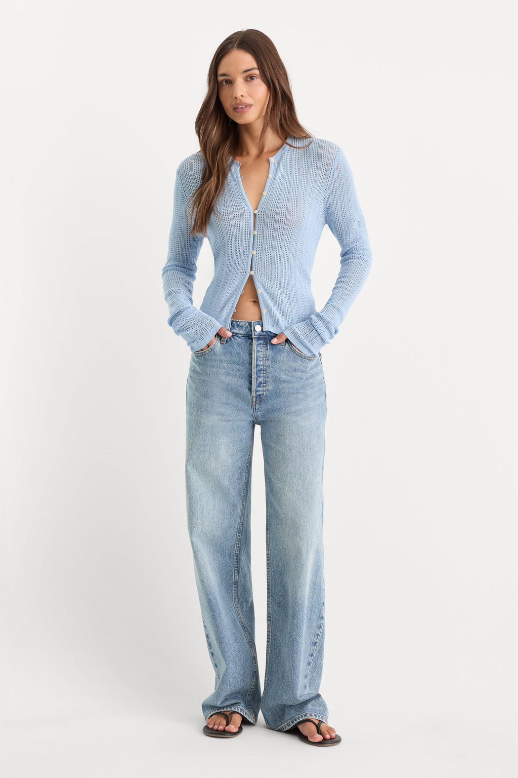 Luxury THE OPEN KNIT CARDIGAN MORNING SKY