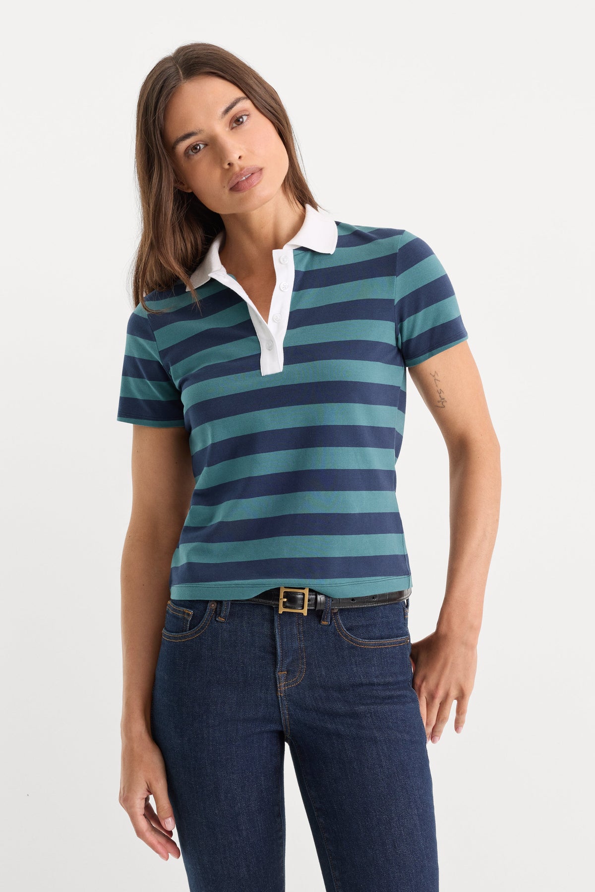 Luxury THE EASY POLO SUMMER STRIPE TEAL