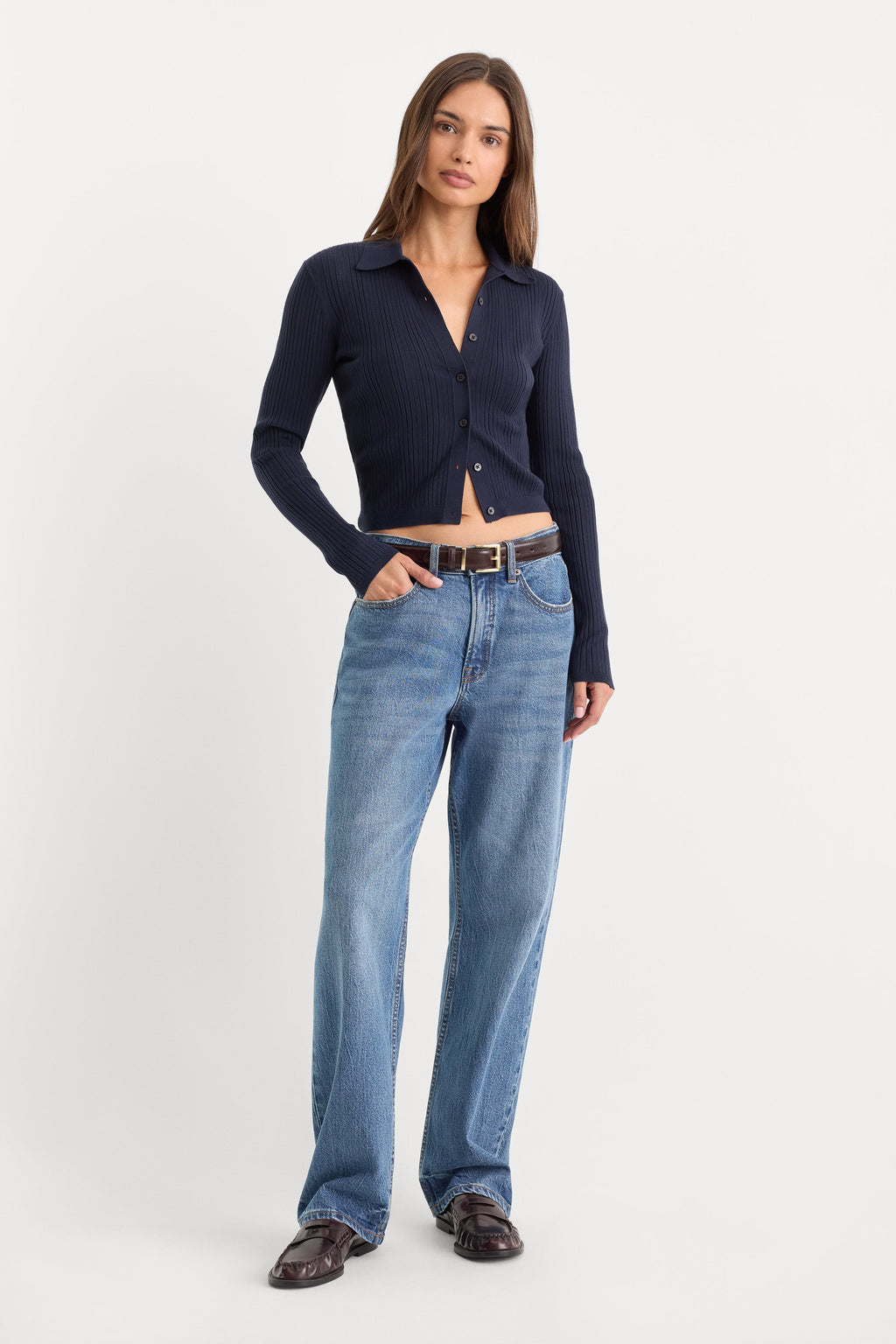 Luxury THE LADDER RIB CARDIGAN MIDNIGHT BLUE