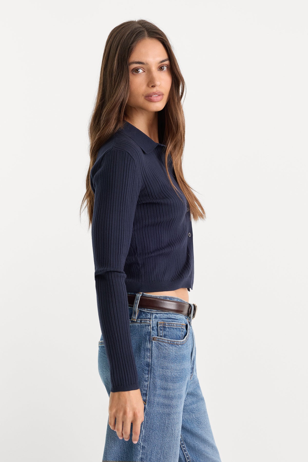 Luxury THE LADDER RIB CARDIGAN MIDNIGHT BLUE
