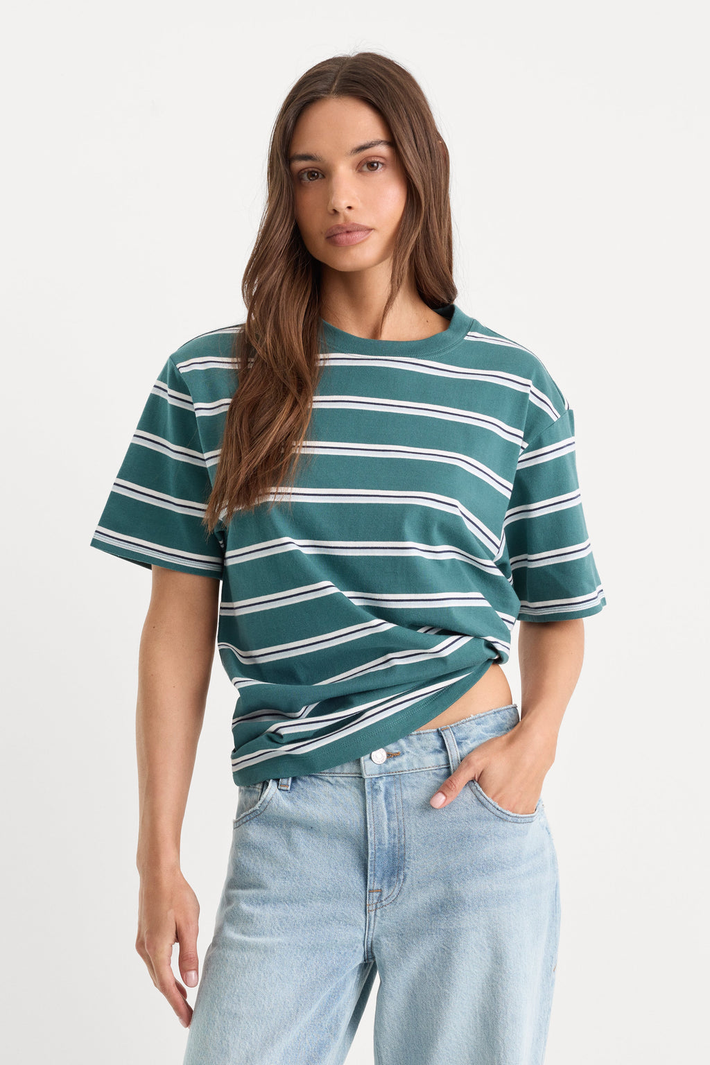 Luxury THE OVERSIZED TEE HARBOR STRIPE DEEP TEAL