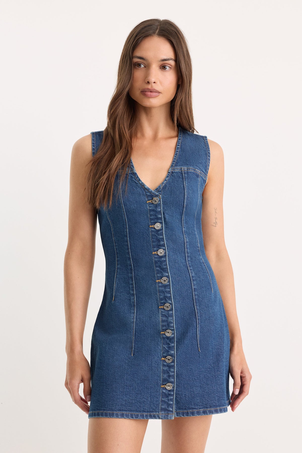 Luxury THE DENIM V NECK DRESS INDIGO1265