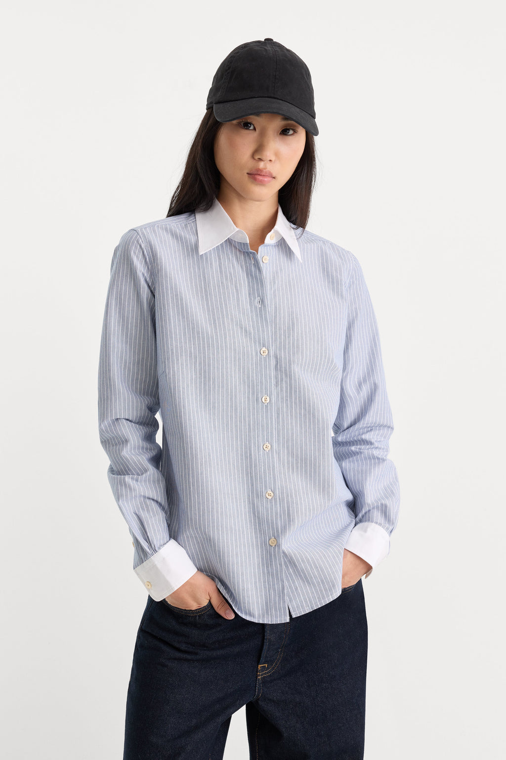 Luxury THE OXFORD CONTRAST SHIRT SLATE BLUE STRIPE