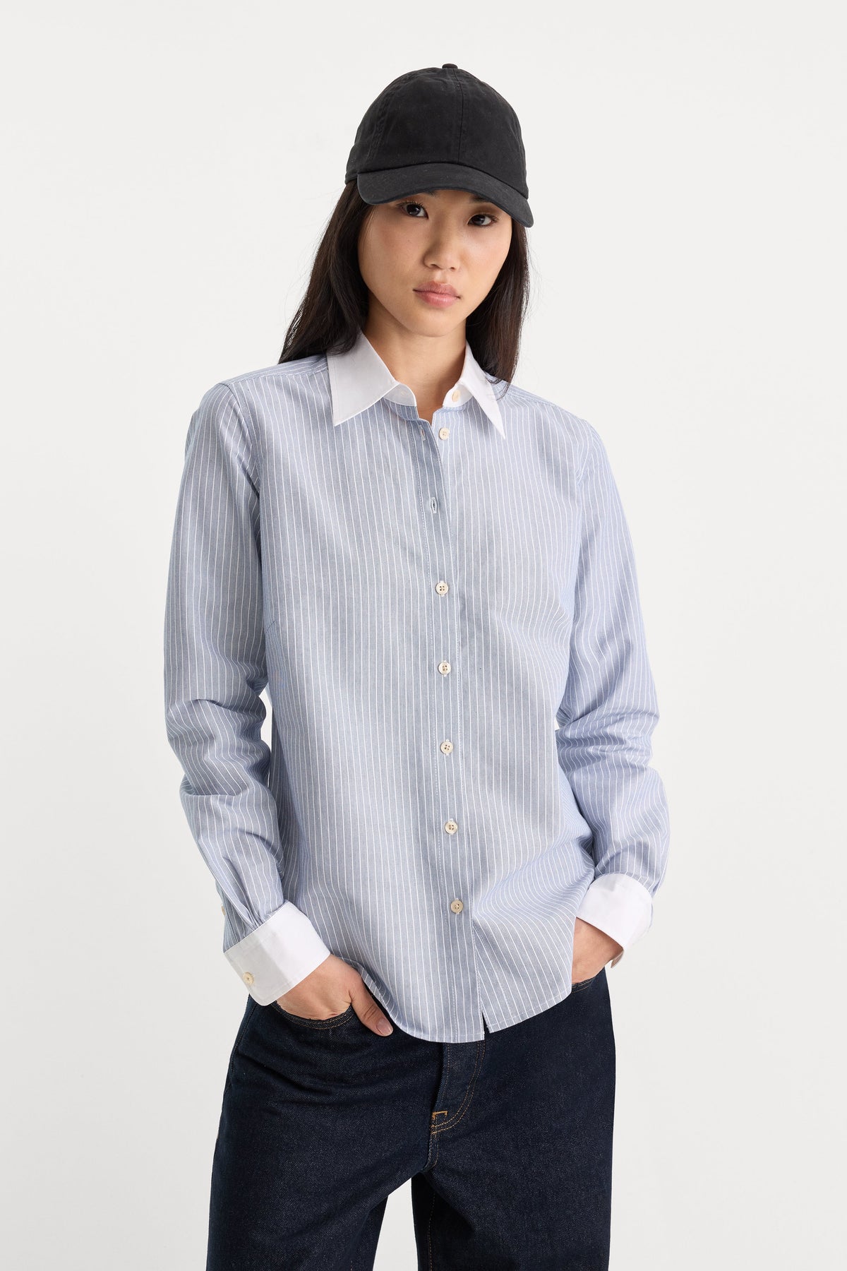 Luxury THE OXFORD CONTRAST SHIRT SLATE BLUE STRIPE