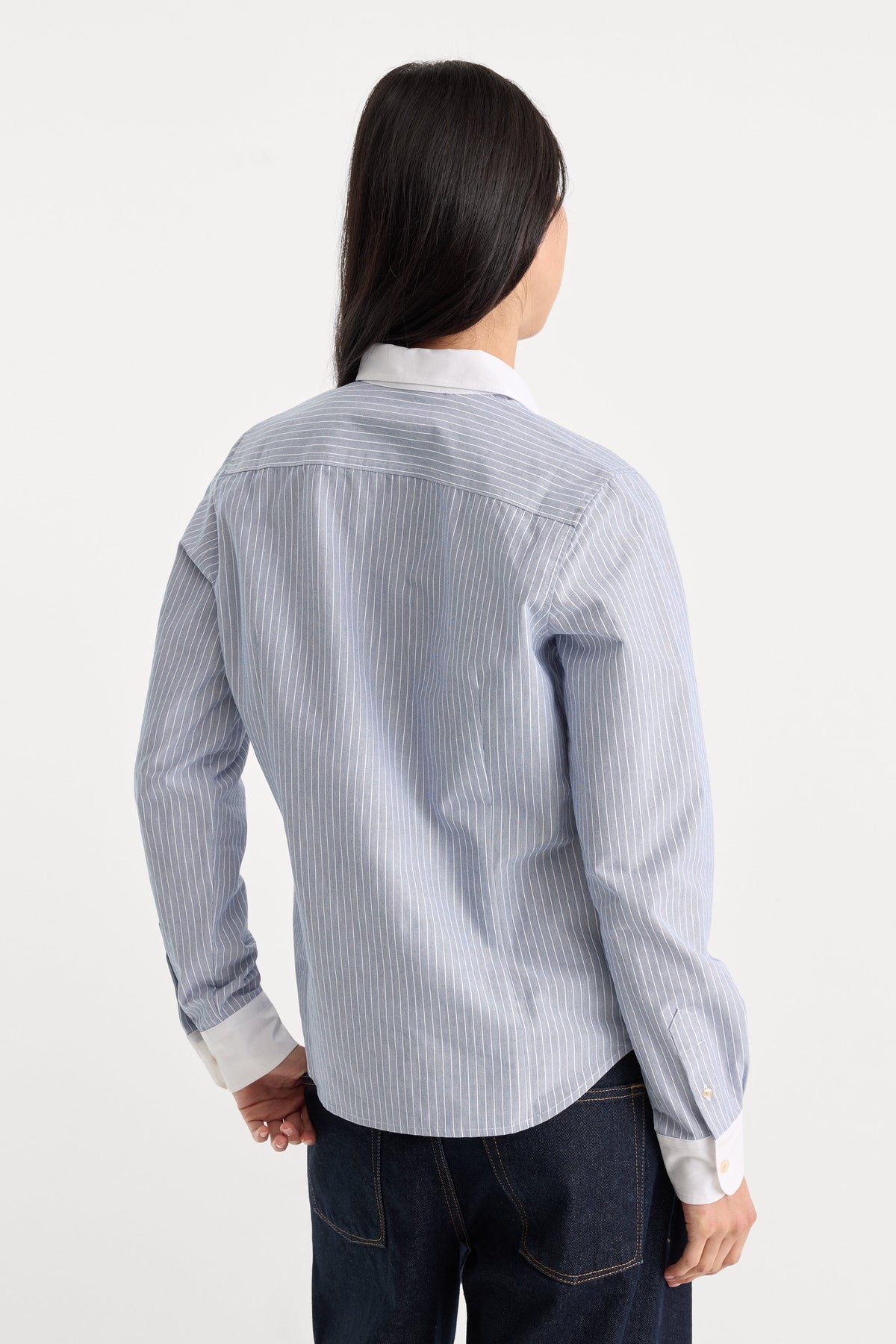 Luxury THE OXFORD CONTRAST SHIRT SLATE BLUE STRIPE