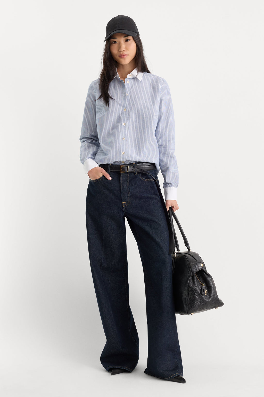 Luxury THE OXFORD CONTRAST SHIRT SLATE BLUE STRIPE