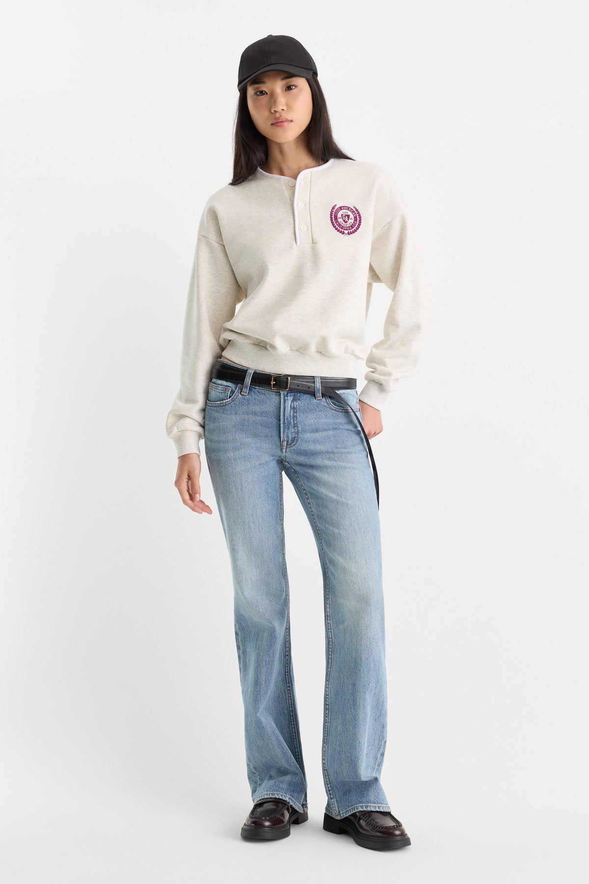 Luxury THE BRUSHED FLEECE HENLEY OATMEAL