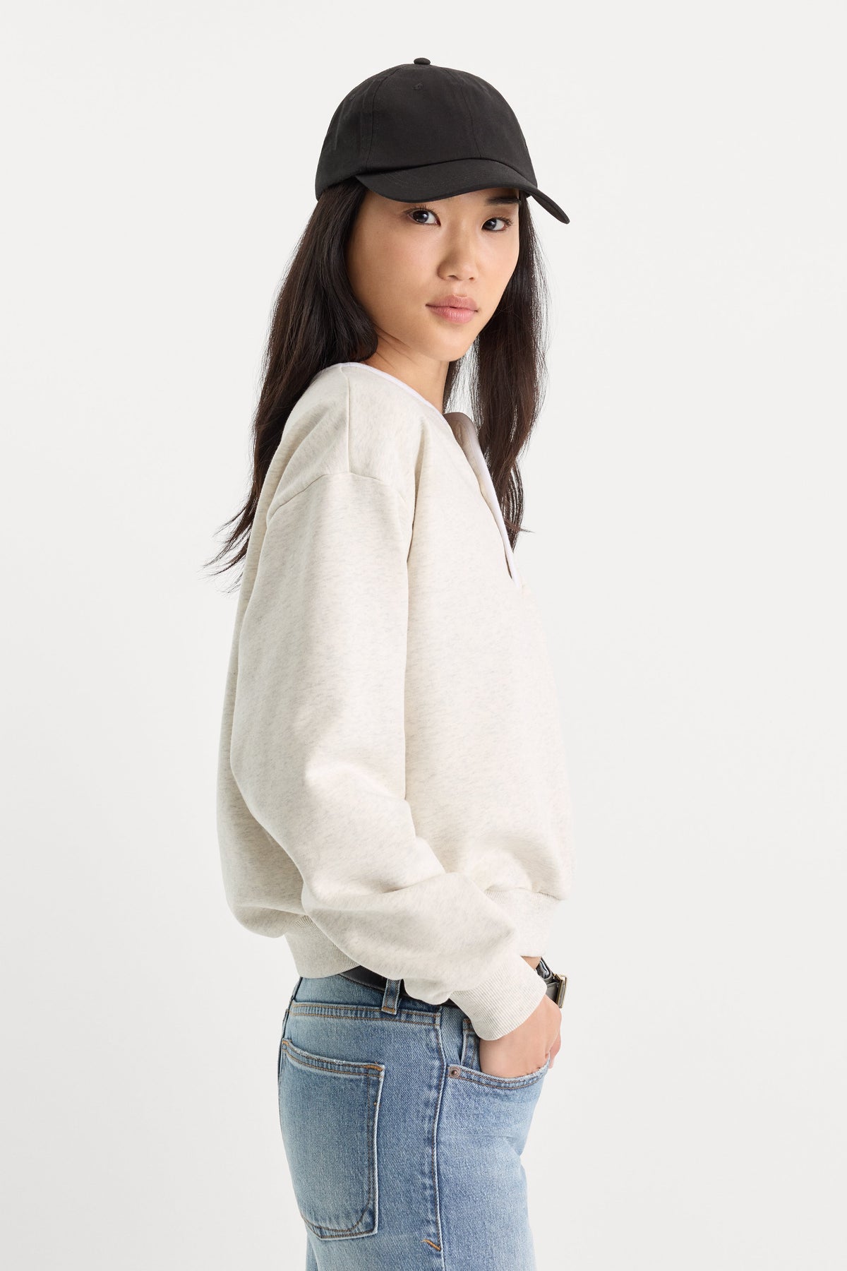 Luxury THE BRUSHED FLEECE HENLEY OATMEAL