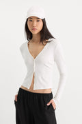 Luxury THE RIB V NECK CARDIGAN CHALK
