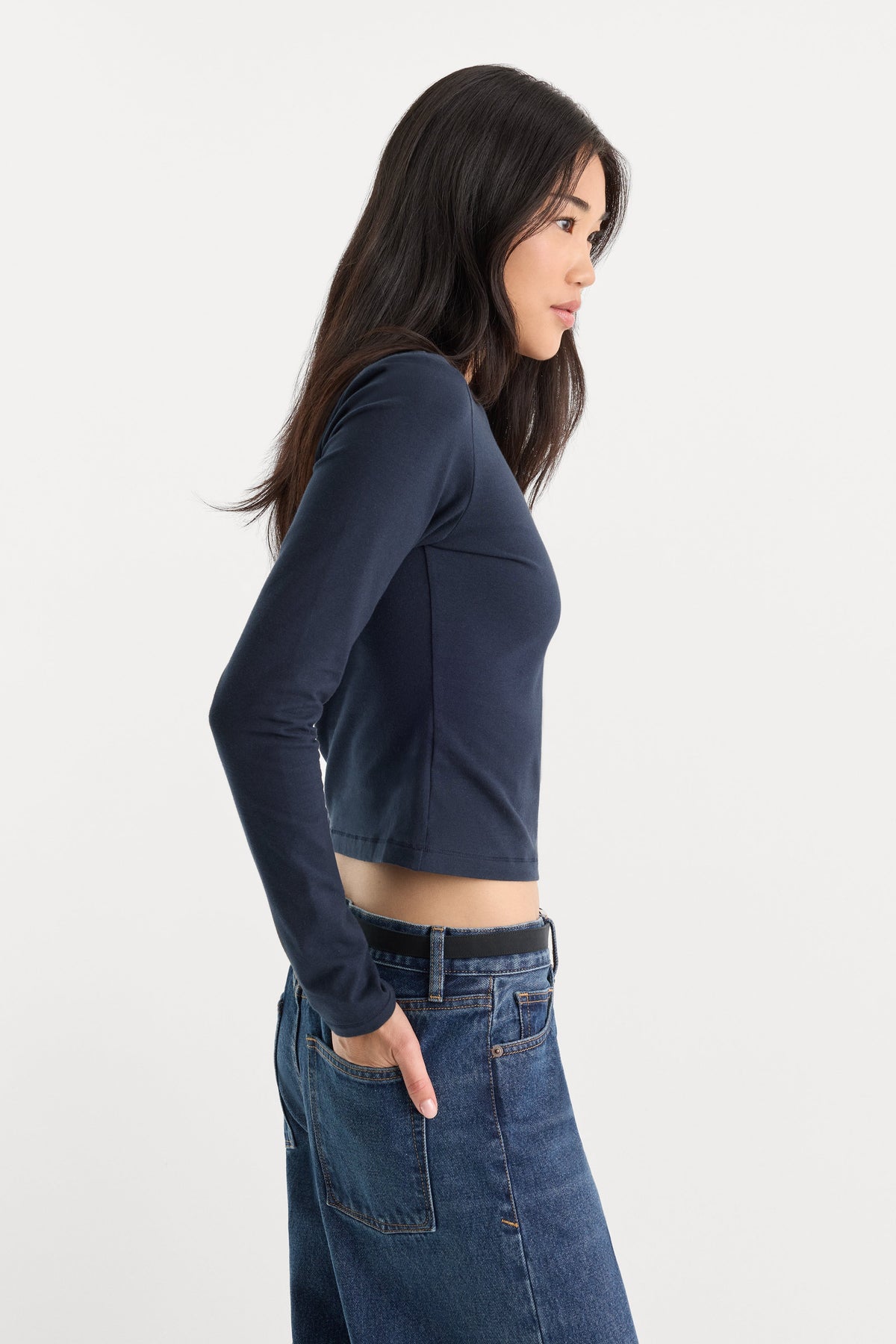 Luxury THE LONG SLEEVE BABY TEE NEW NAVY
