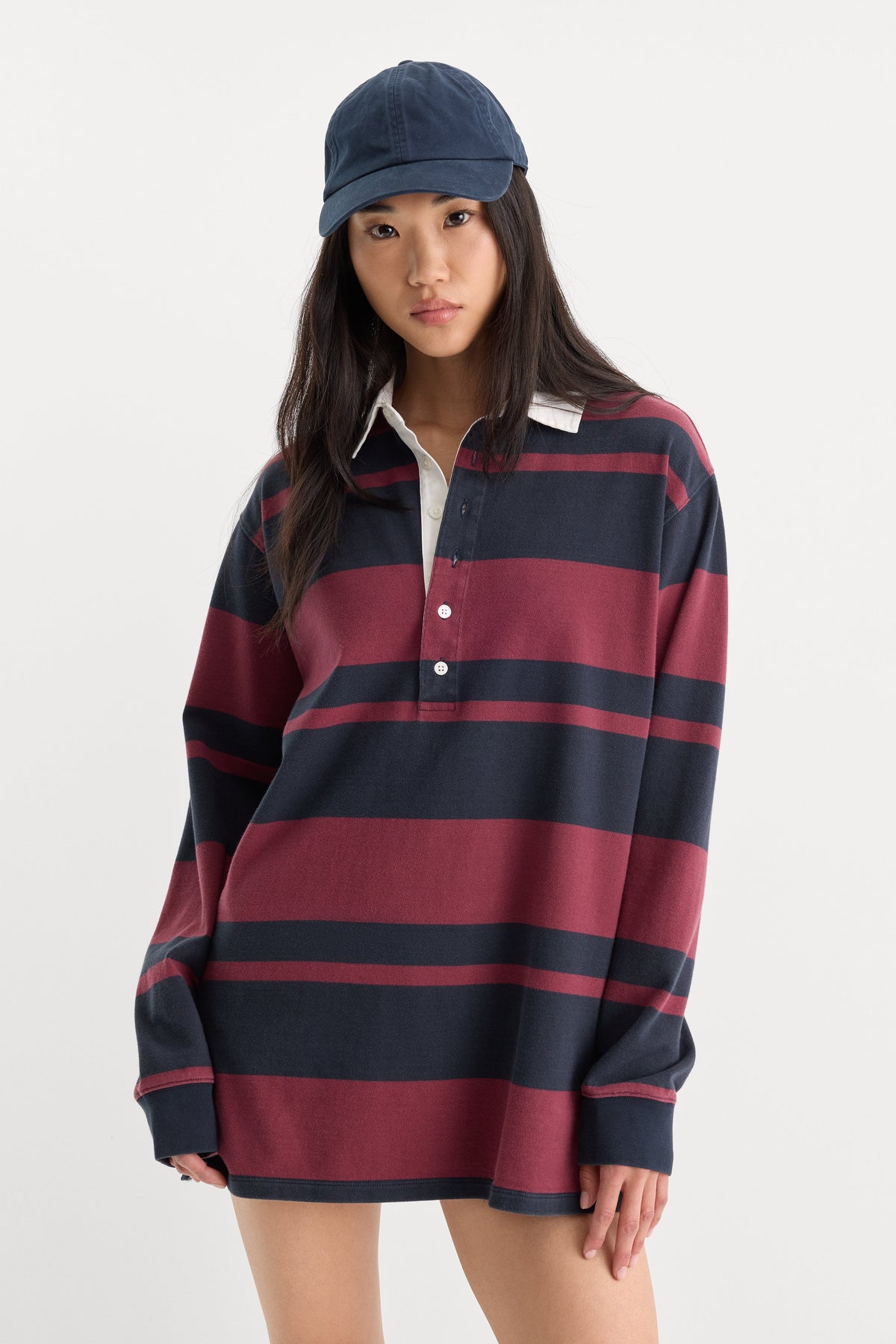 Luxury THE KNIT RUGBY MINI DRESS NAVY BERRY CLUB STRIPE