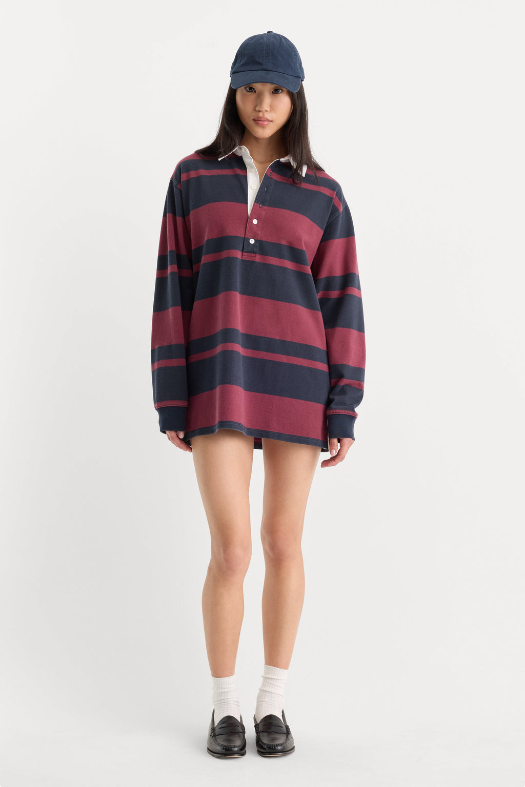 Luxury THE KNIT RUGBY MINI DRESS NAVY BERRY CLUB STRIPE