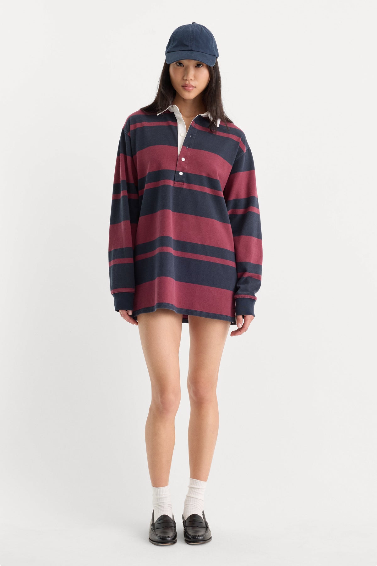 Luxury THE KNIT RUGBY MINI DRESS NAVY BERRY CLUB STRIPE