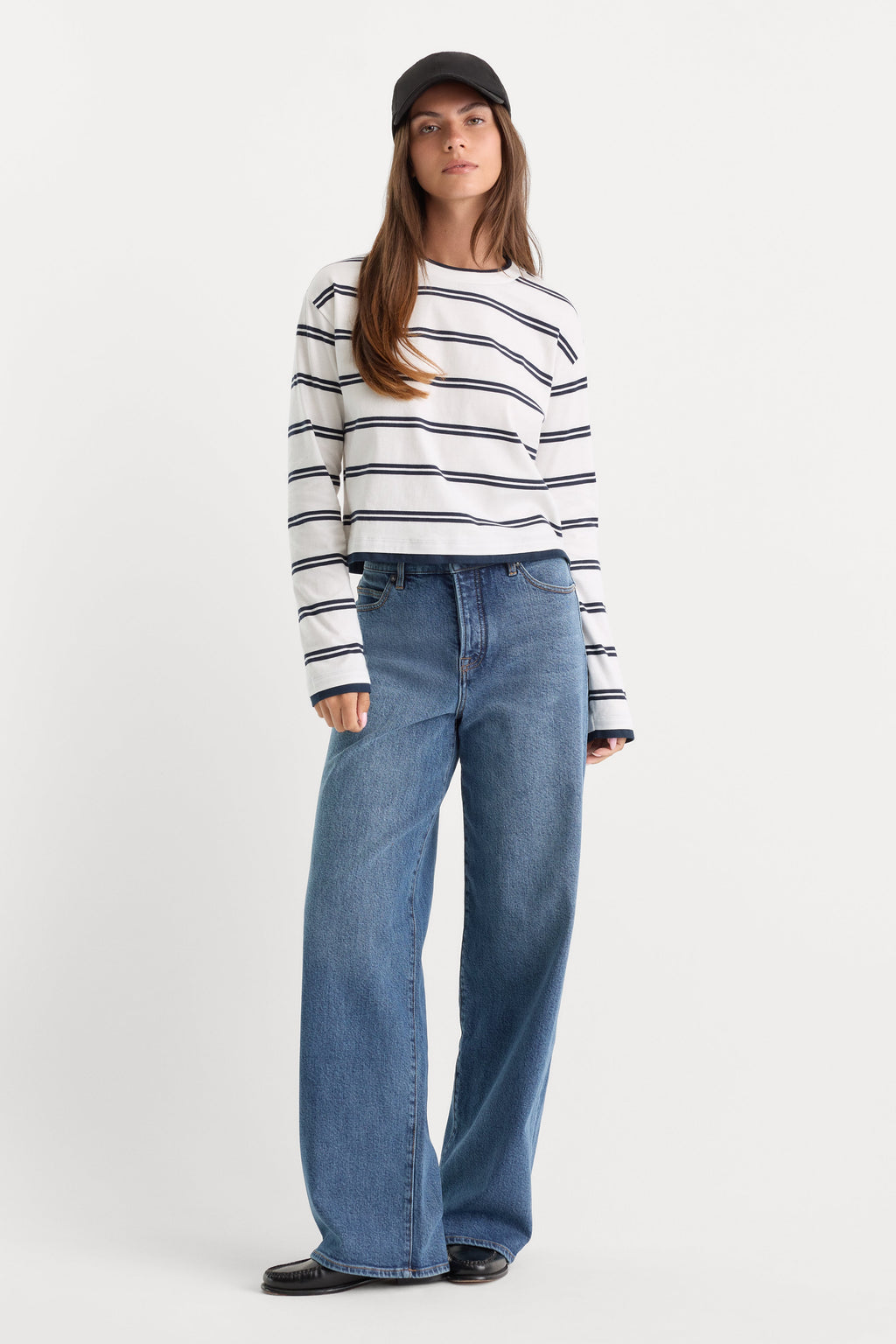 Luxury THE LONG SLEEVE LAYERED TEE NAVY DOUBLE STRIPE