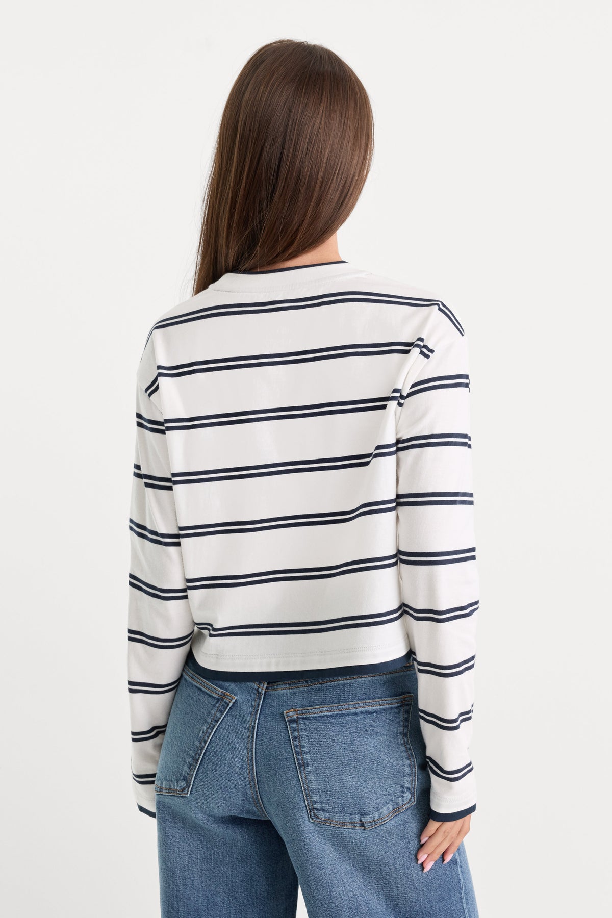 Luxury THE LONG SLEEVE LAYERED TEE NAVY DOUBLE STRIPE