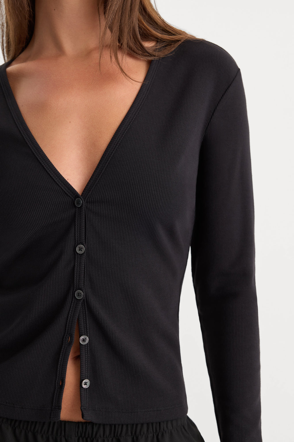 Luxury THE RIB V NECK CARDIGAN BLACK