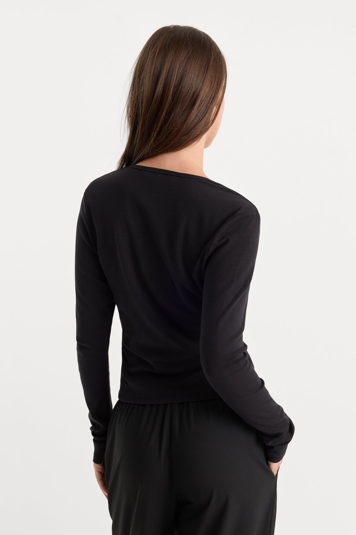 Luxury THE RIB V NECK CARDIGAN BLACK