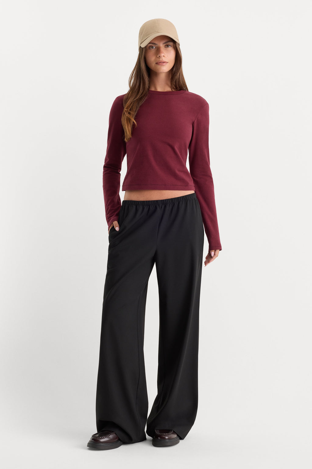 Luxury THE LONG SLEEVE BABY TEE BERRY NOIR
