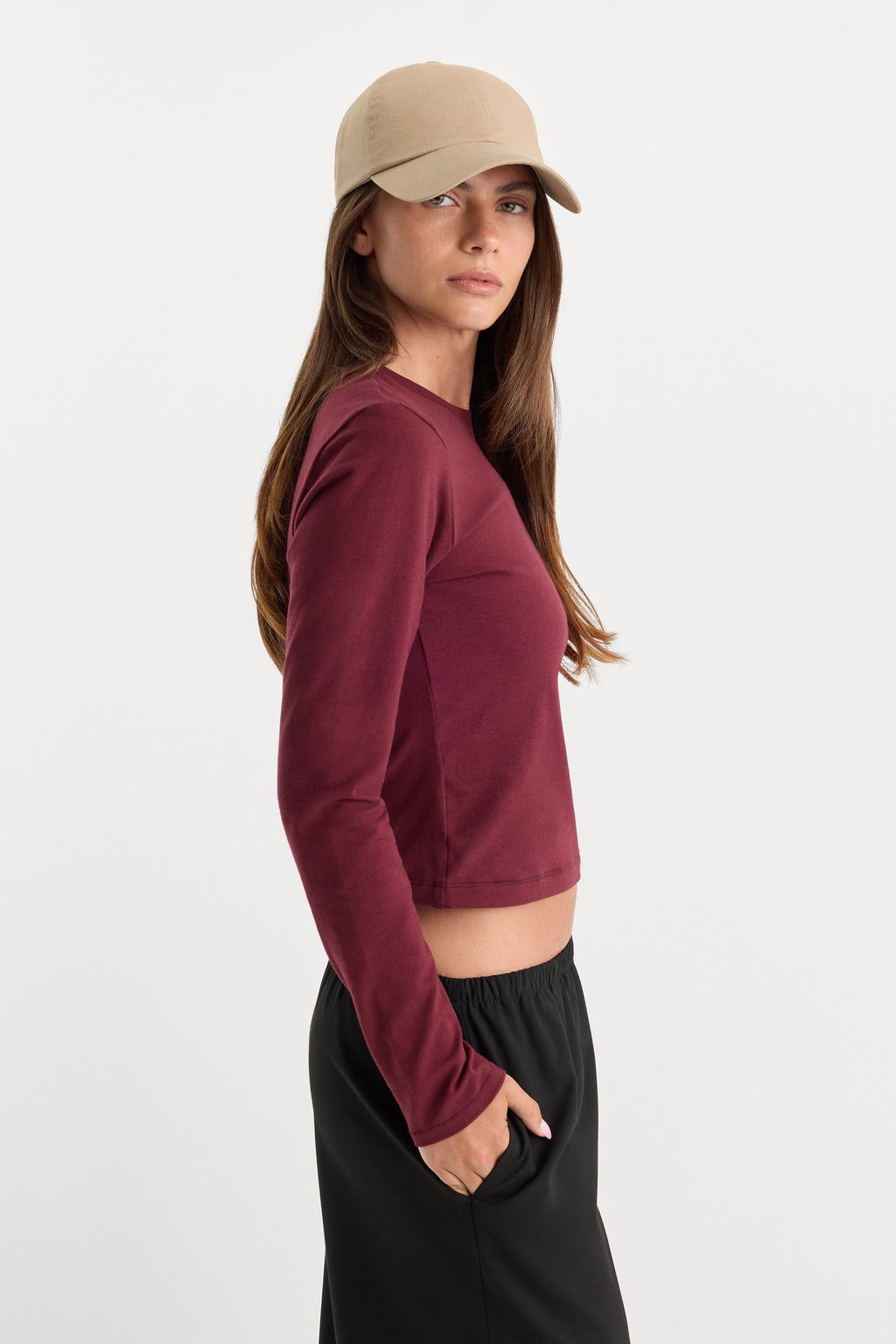 Luxury THE LONG SLEEVE BABY TEE BERRY NOIR