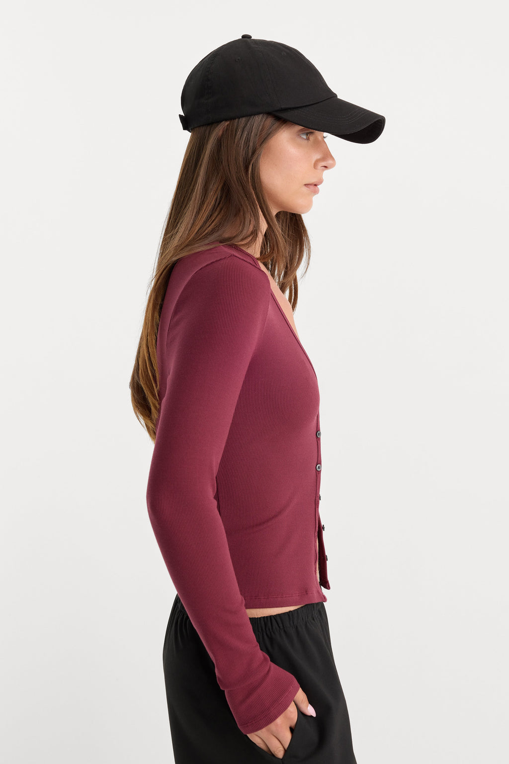 Luxury THE RIB V NECK CARDIGAN BERRY NOIR