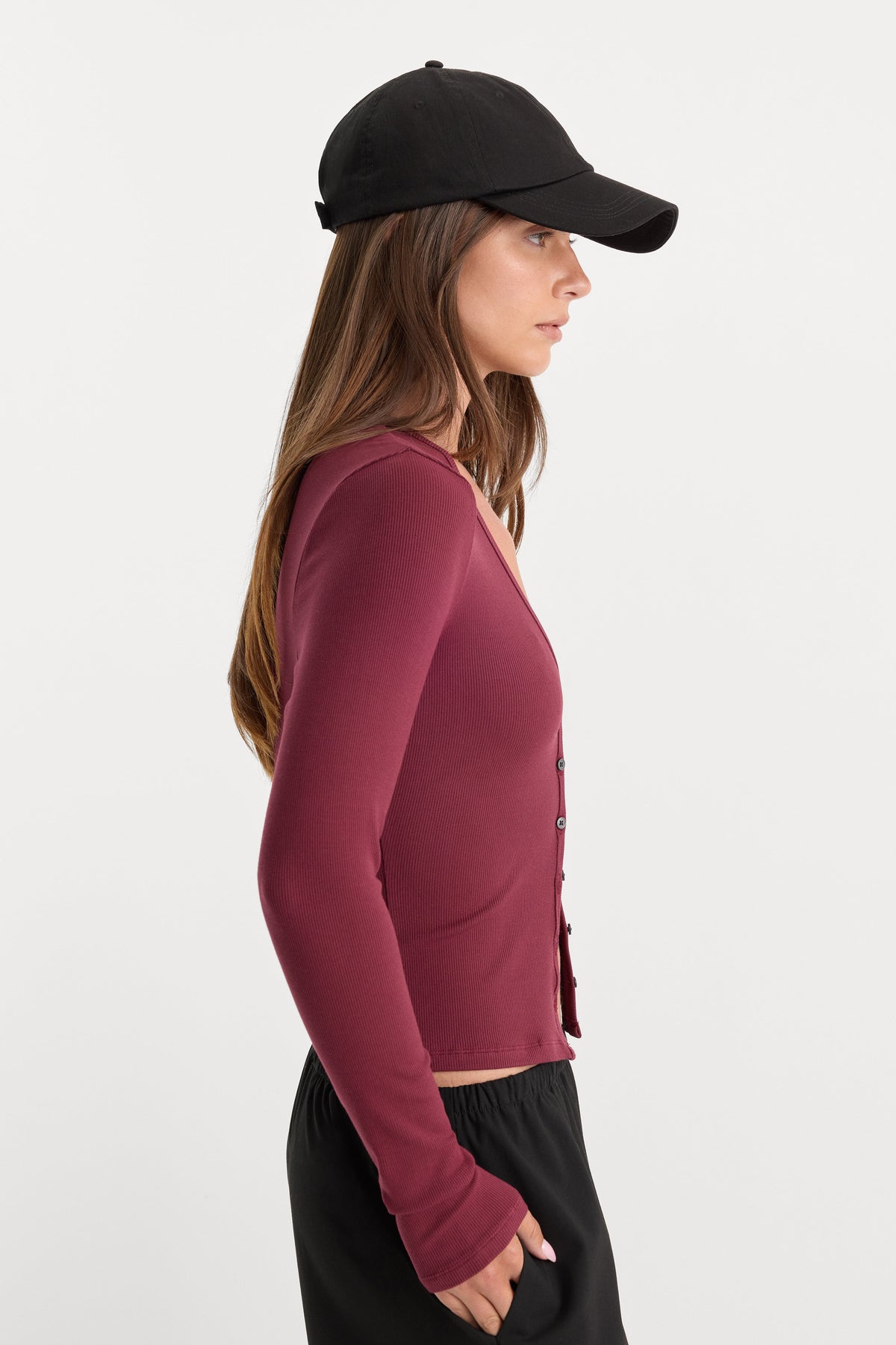 Luxury THE RIB V NECK CARDIGAN BERRY NOIR