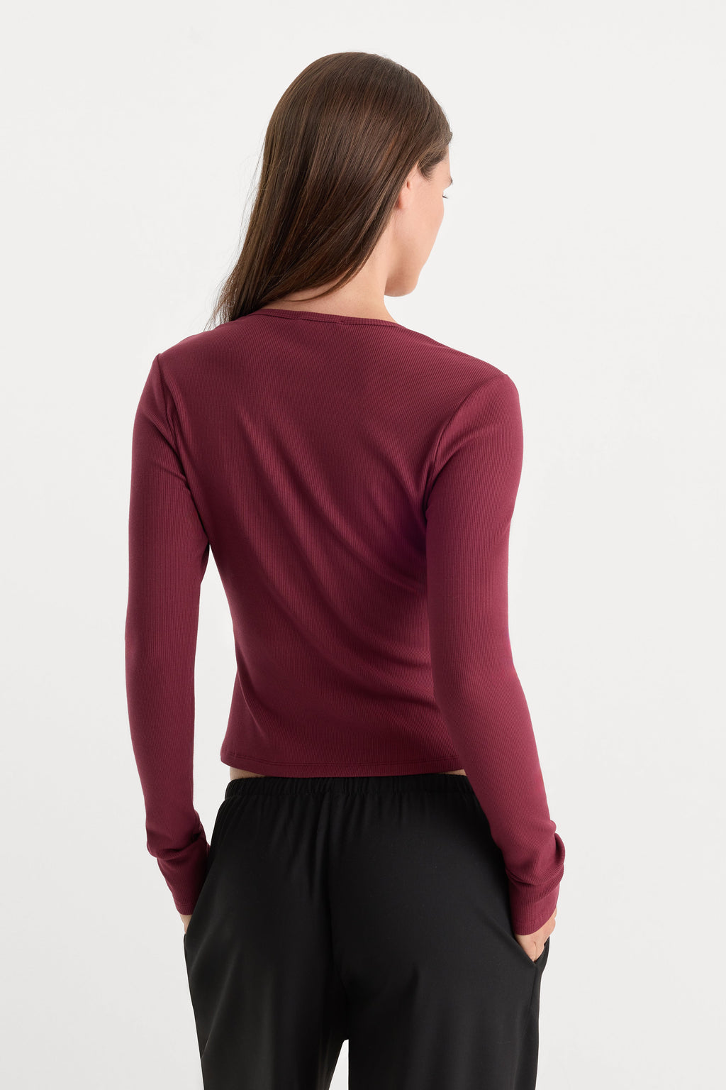 Luxury THE RIB V NECK CARDIGAN BERRY NOIR