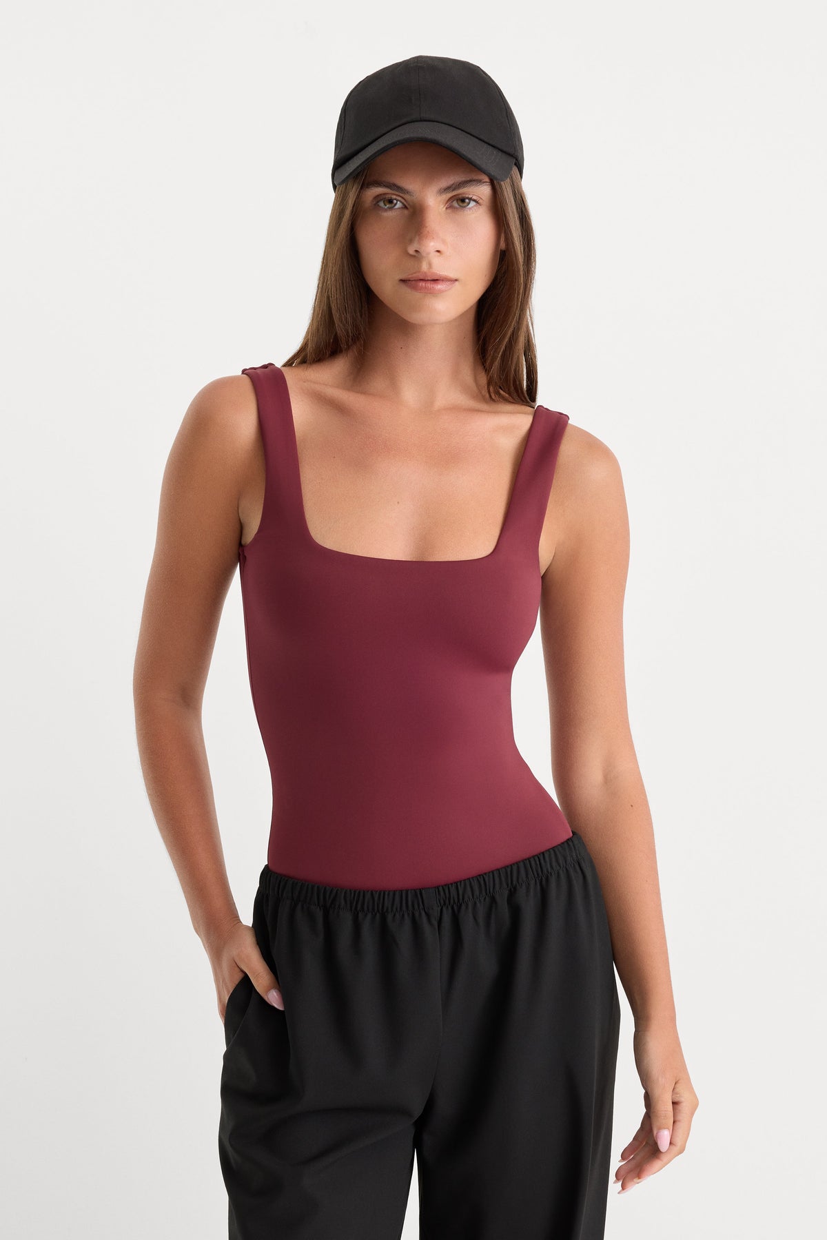 Luxury THE SCULPTING MODERN TANK BODYSUIT BERRY NOIR