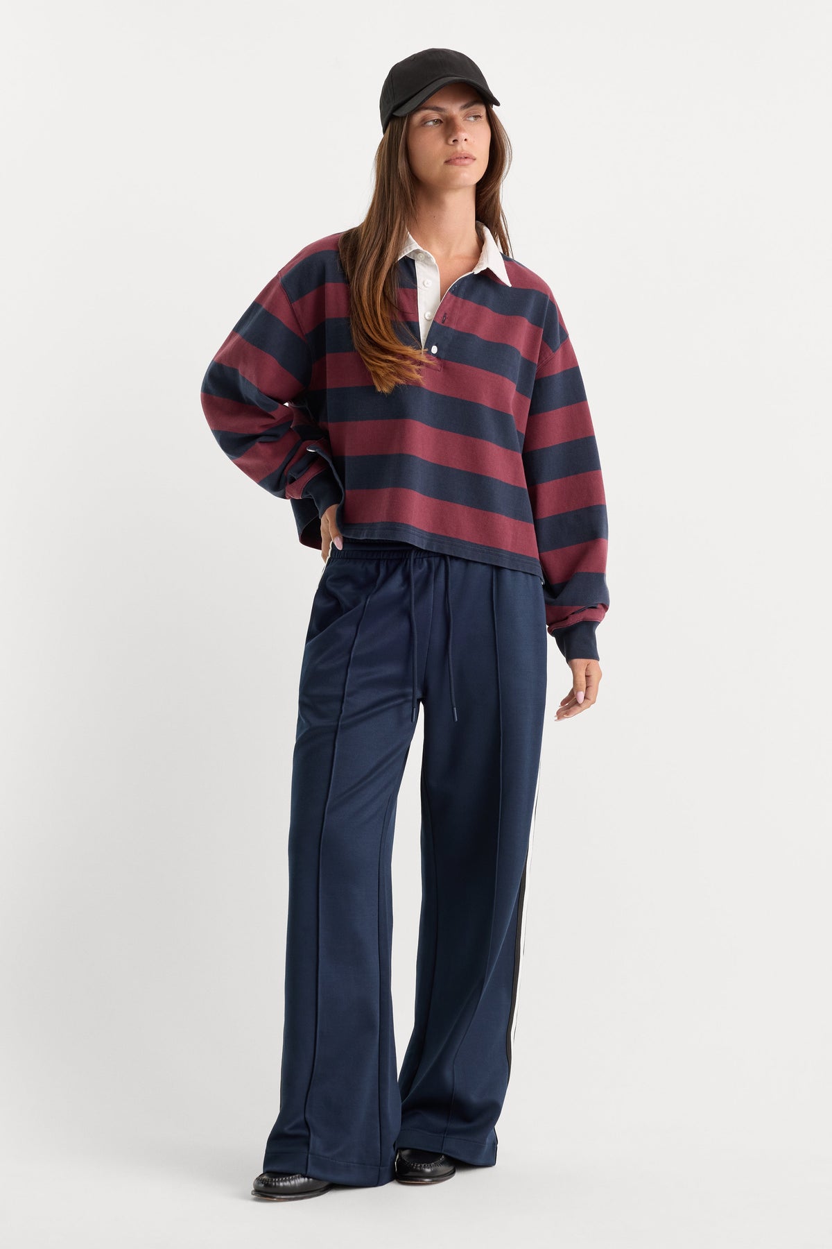 Luxury THE CROPPED RUGBY POLO NAVY BERRY NOIR BLOCK STRIPE