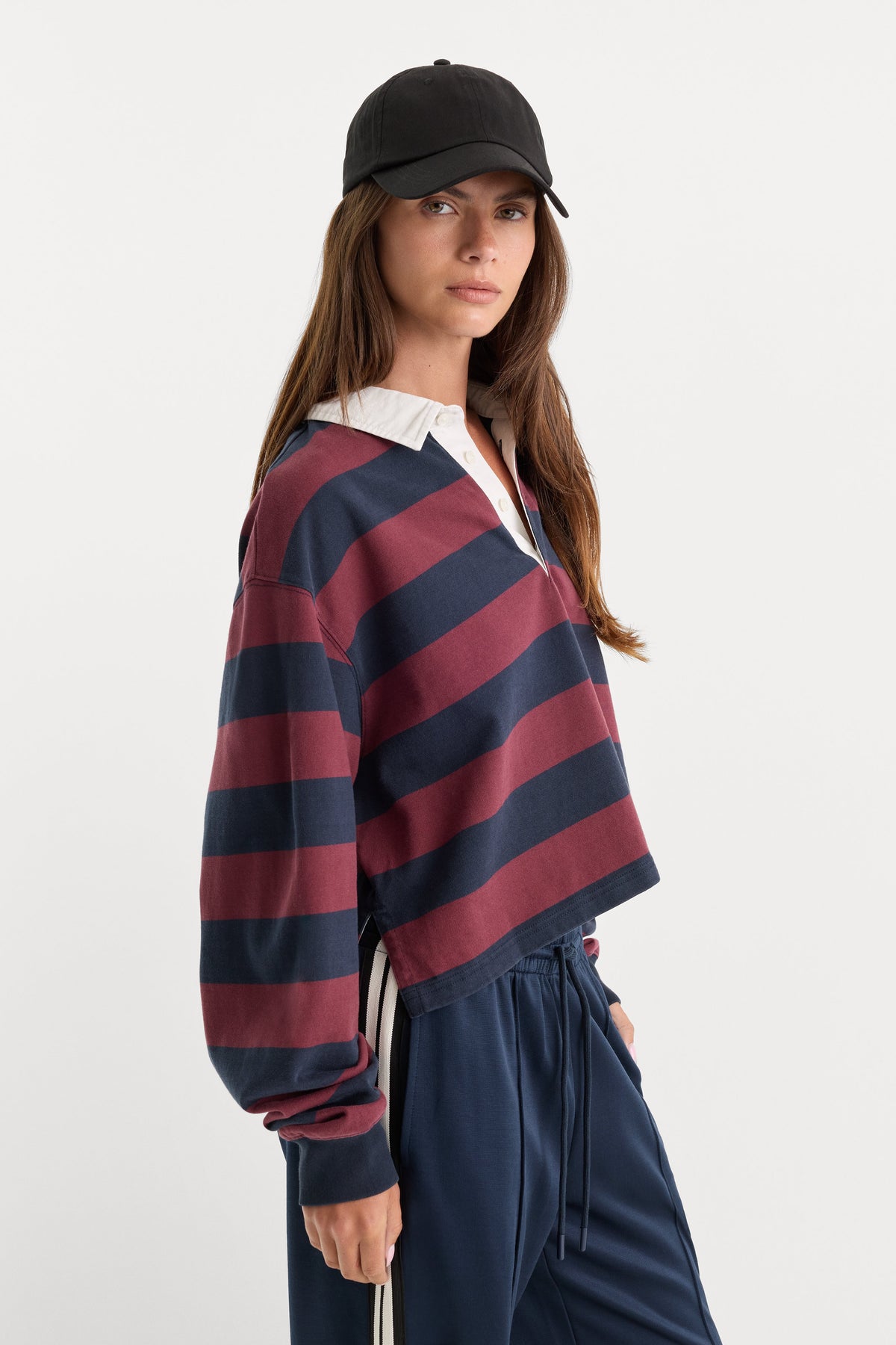 Luxury THE CROPPED RUGBY POLO NAVY BERRY NOIR BLOCK STRIPE