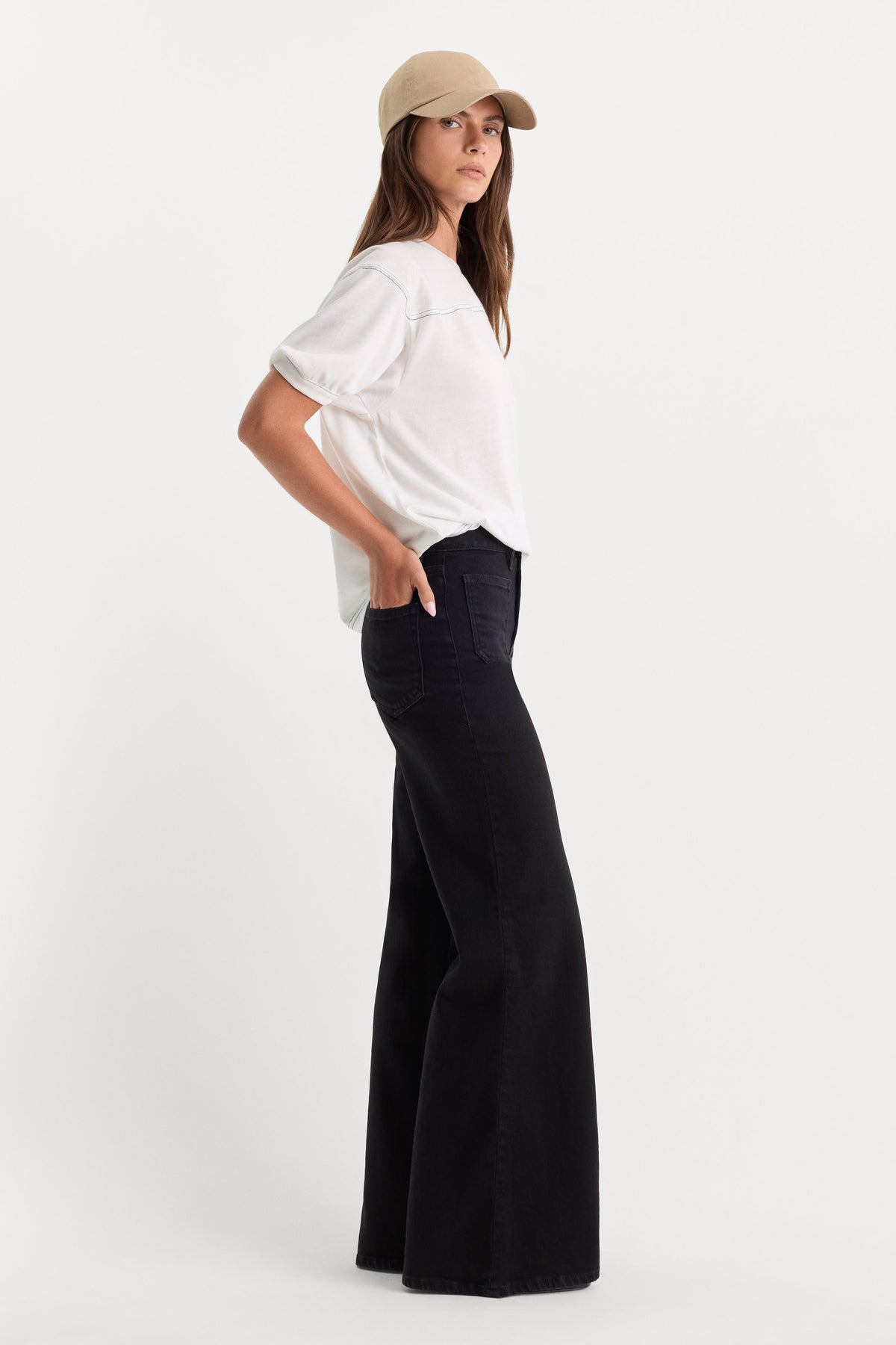 Luxury PATCH POCKET GOOD WAIST PALAZZO JEANS BLACK001