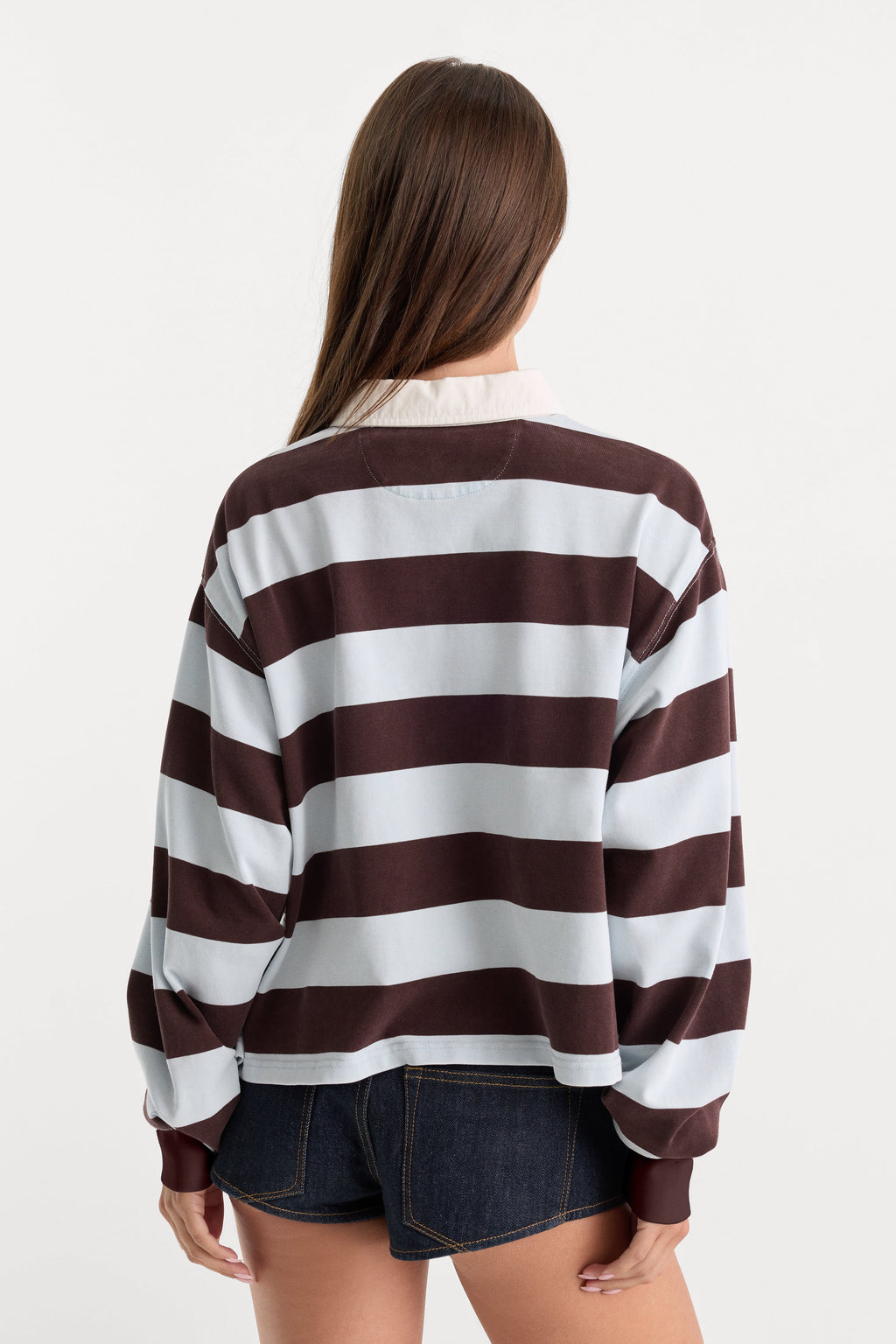 Luxury THE CROPPED RUGBY POLO ESPRESSO SKY BLOCK STRIPE