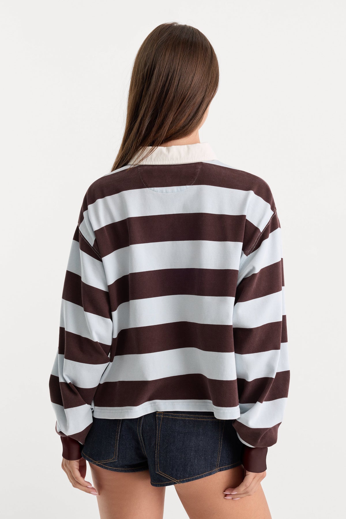 Luxury THE CROPPED RUGBY POLO ESPRESSO SKY BLOCK STRIPE