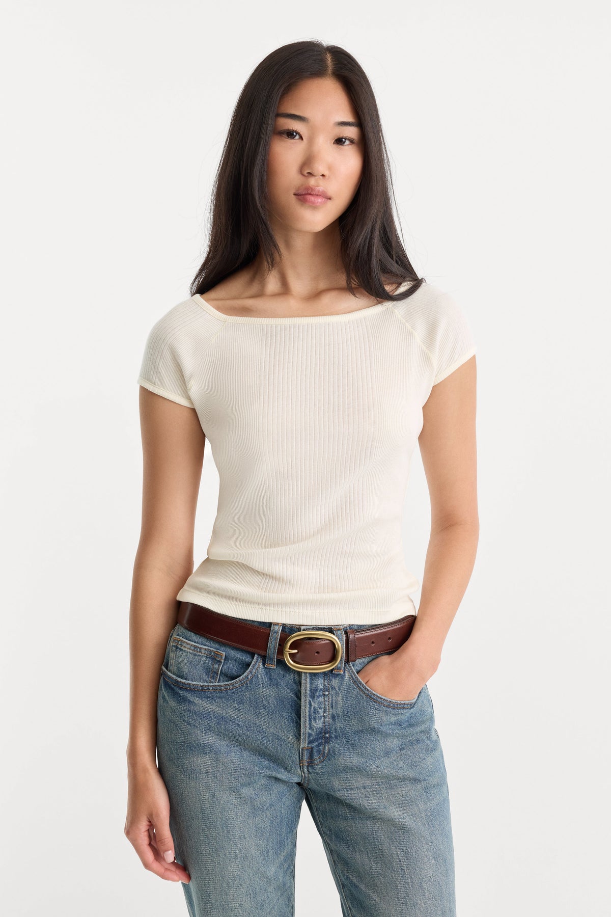 Luxury THE VARIEGATED RIB TOP CHALK