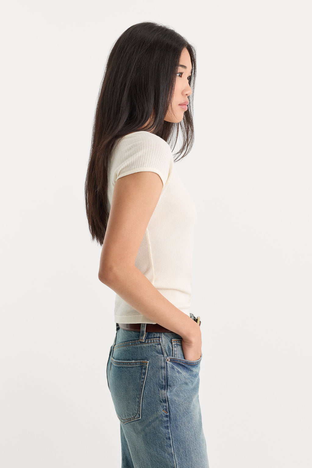 Luxury THE VARIEGATED RIB TOP CHALK