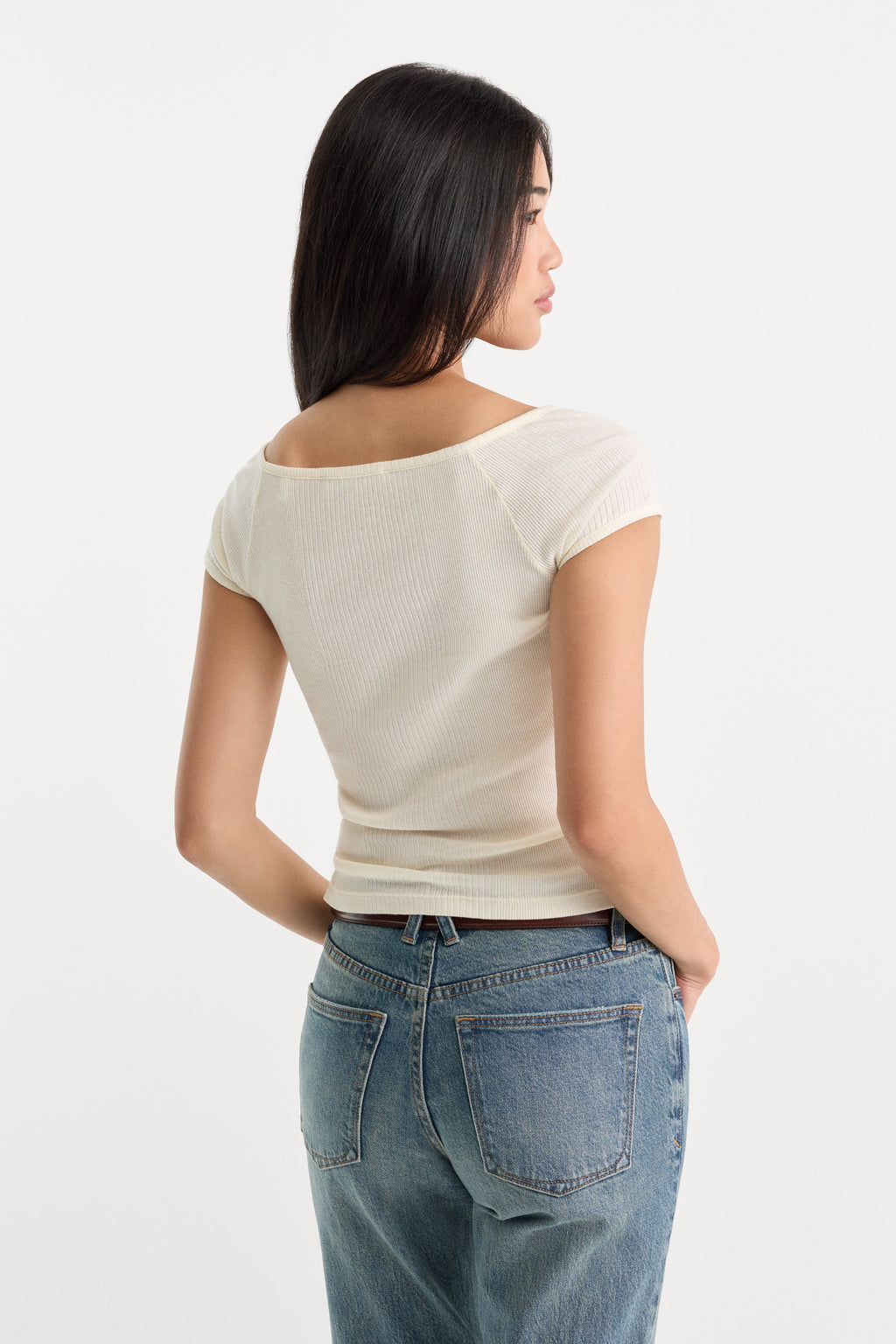 Luxury THE VARIEGATED RIB TOP CHALK