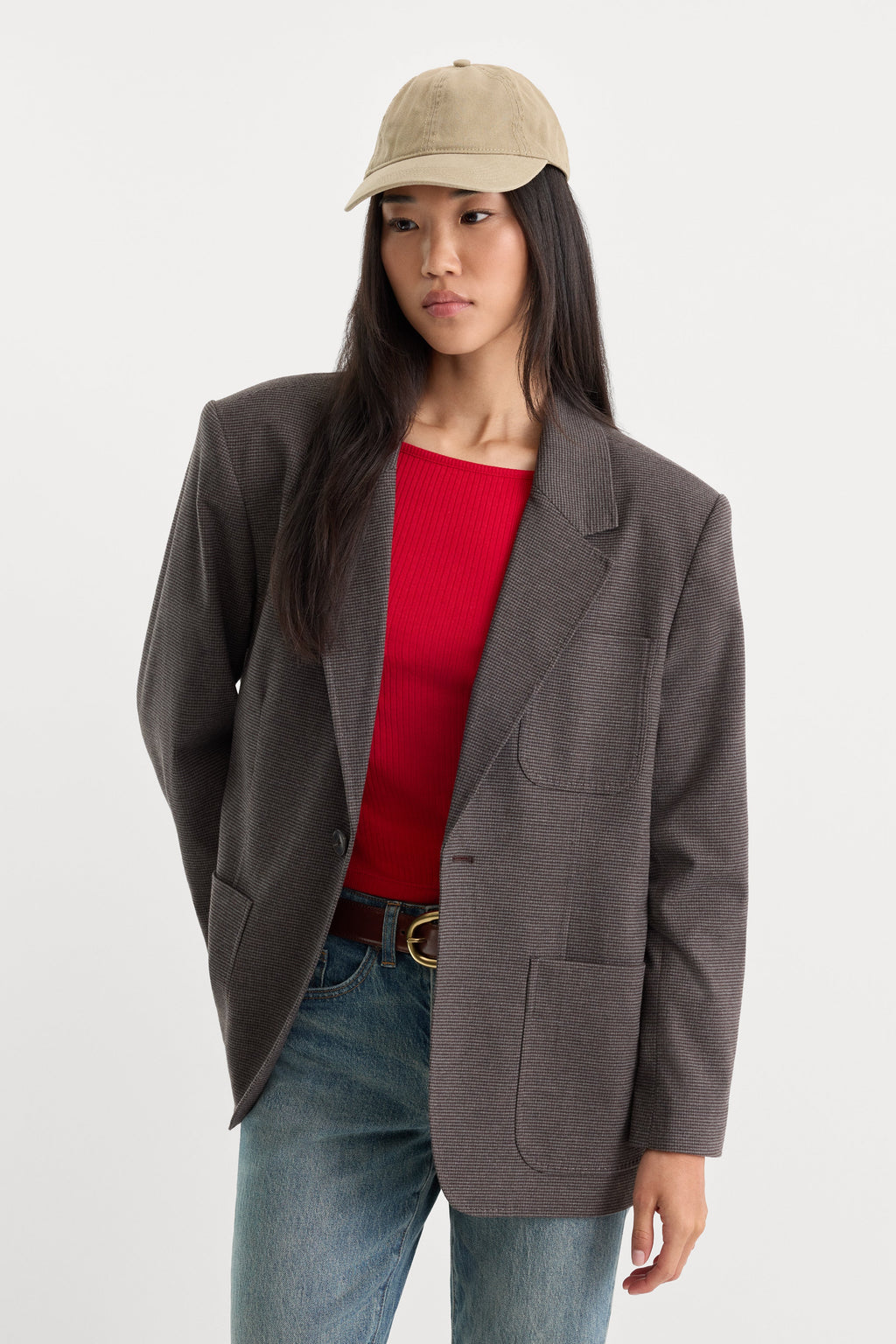 Luxury THE OVERSIZED BLAZER CHARCOAL MINI HOUNDSTOOTH