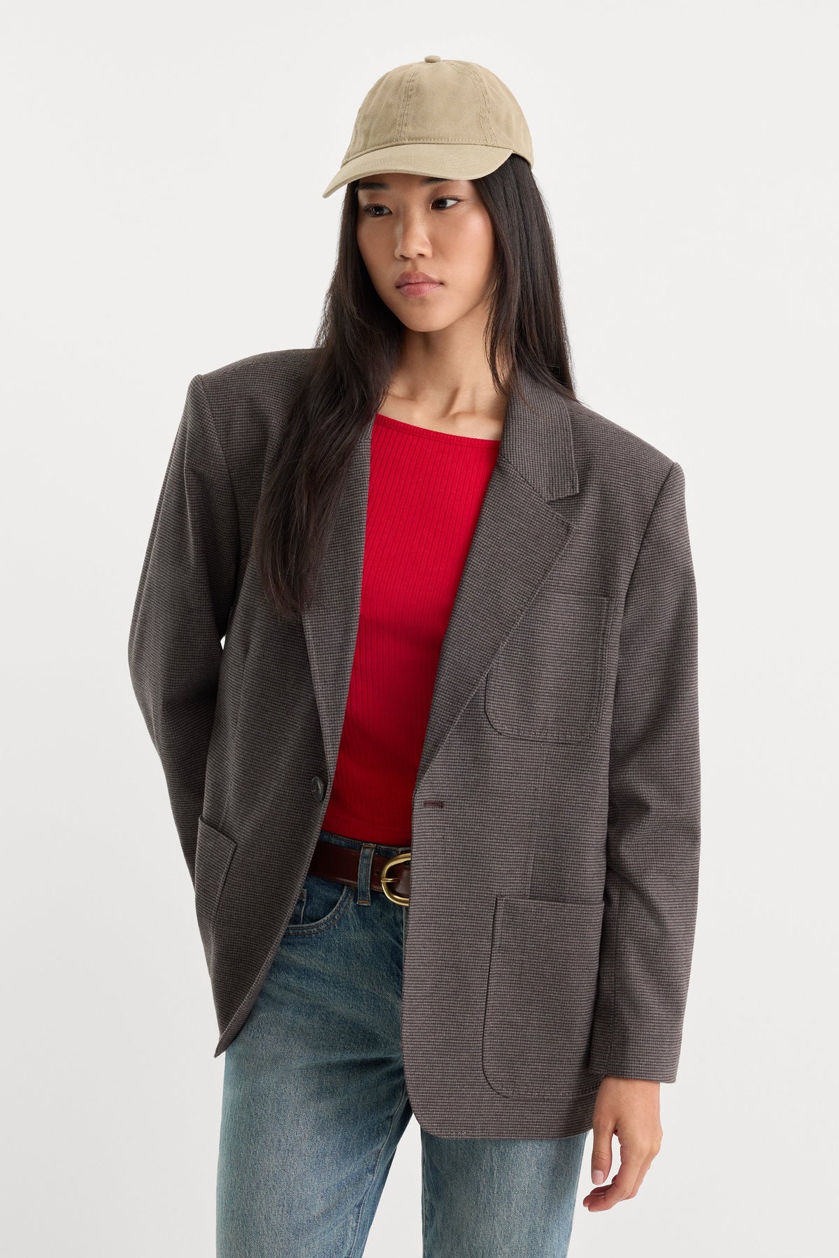 Luxury THE OVERSIZED BLAZER CHARCOAL MINI HOUNDSTOOTH