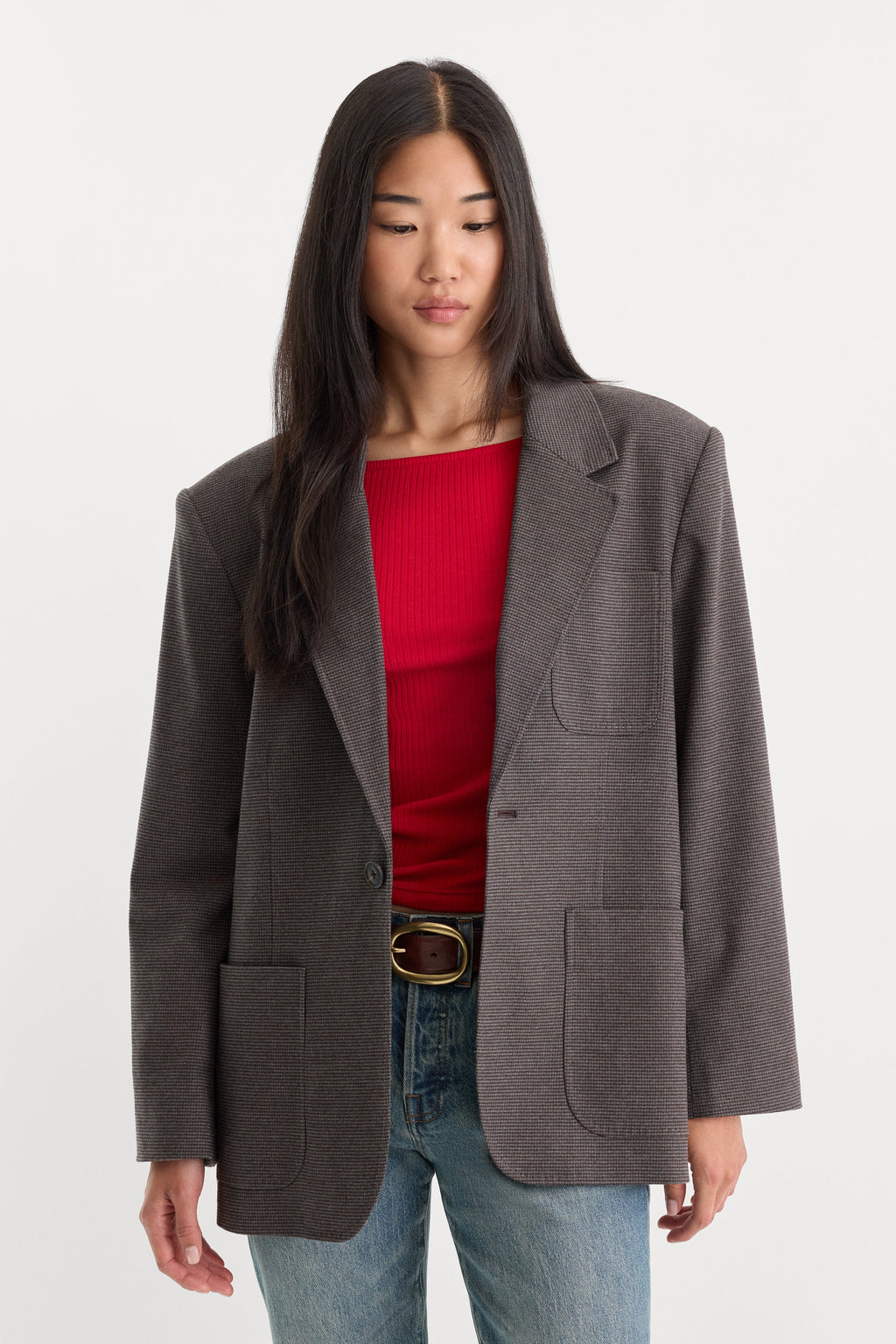 Luxury THE OVERSIZED BLAZER CHARCOAL MINI HOUNDSTOOTH