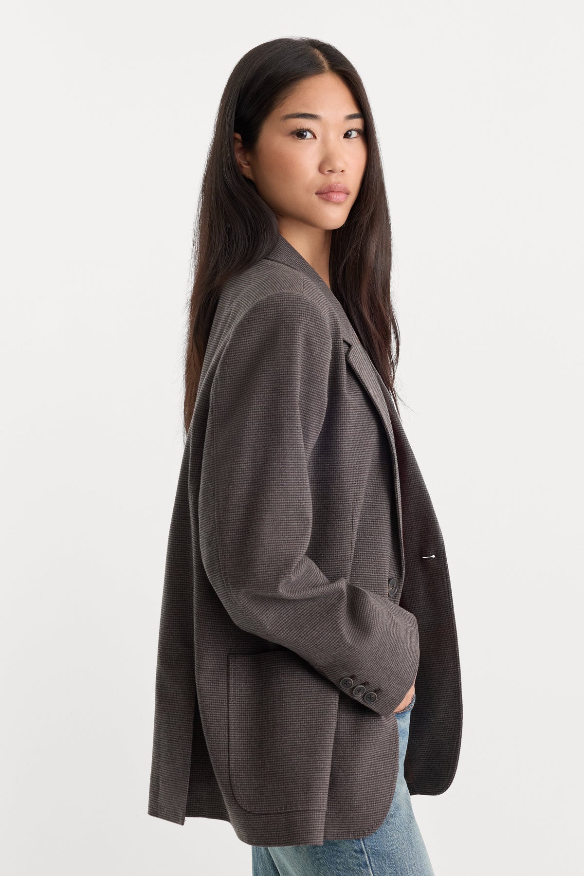 Luxury THE OVERSIZED BLAZER CHARCOAL MINI HOUNDSTOOTH