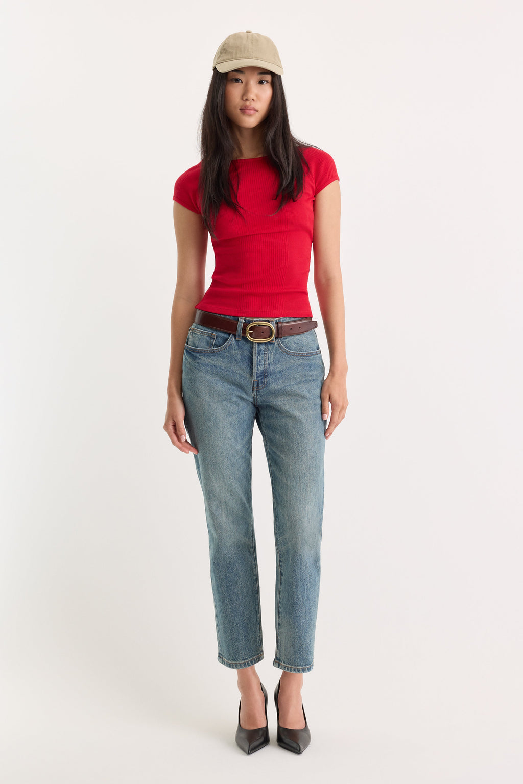 Luxury THE VARIEGATED RIB TOP CRIMSON ROSE