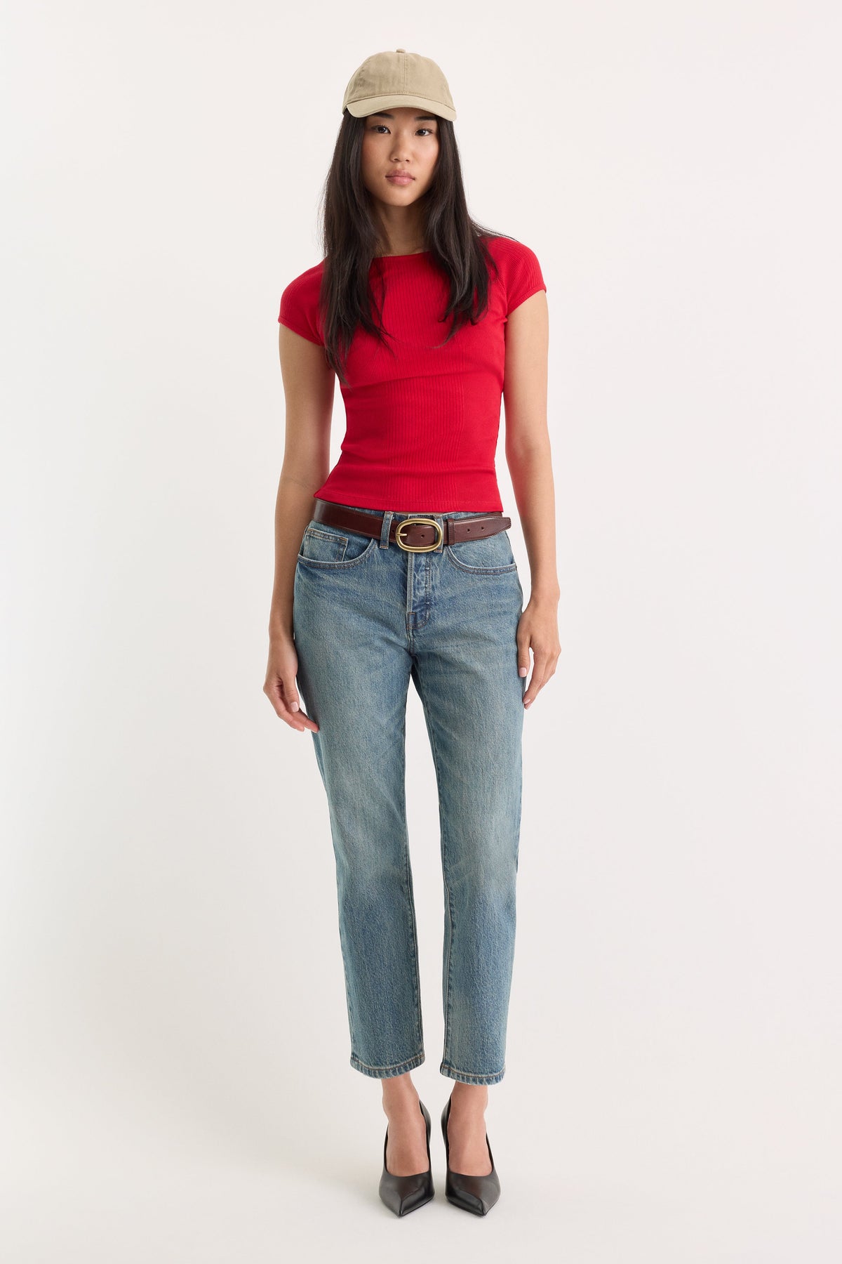 Luxury THE VARIEGATED RIB TOP CRIMSON ROSE