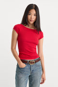 Luxury THE VARIEGATED RIB TOP CRIMSON ROSE