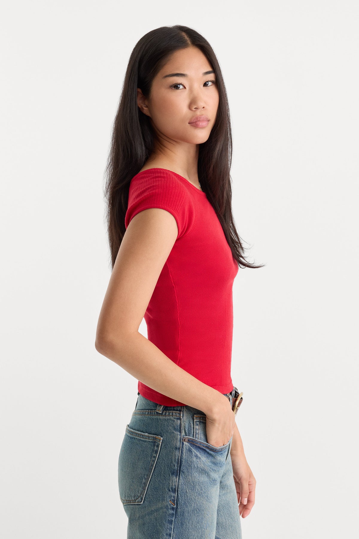Luxury THE VARIEGATED RIB TOP CRIMSON ROSE