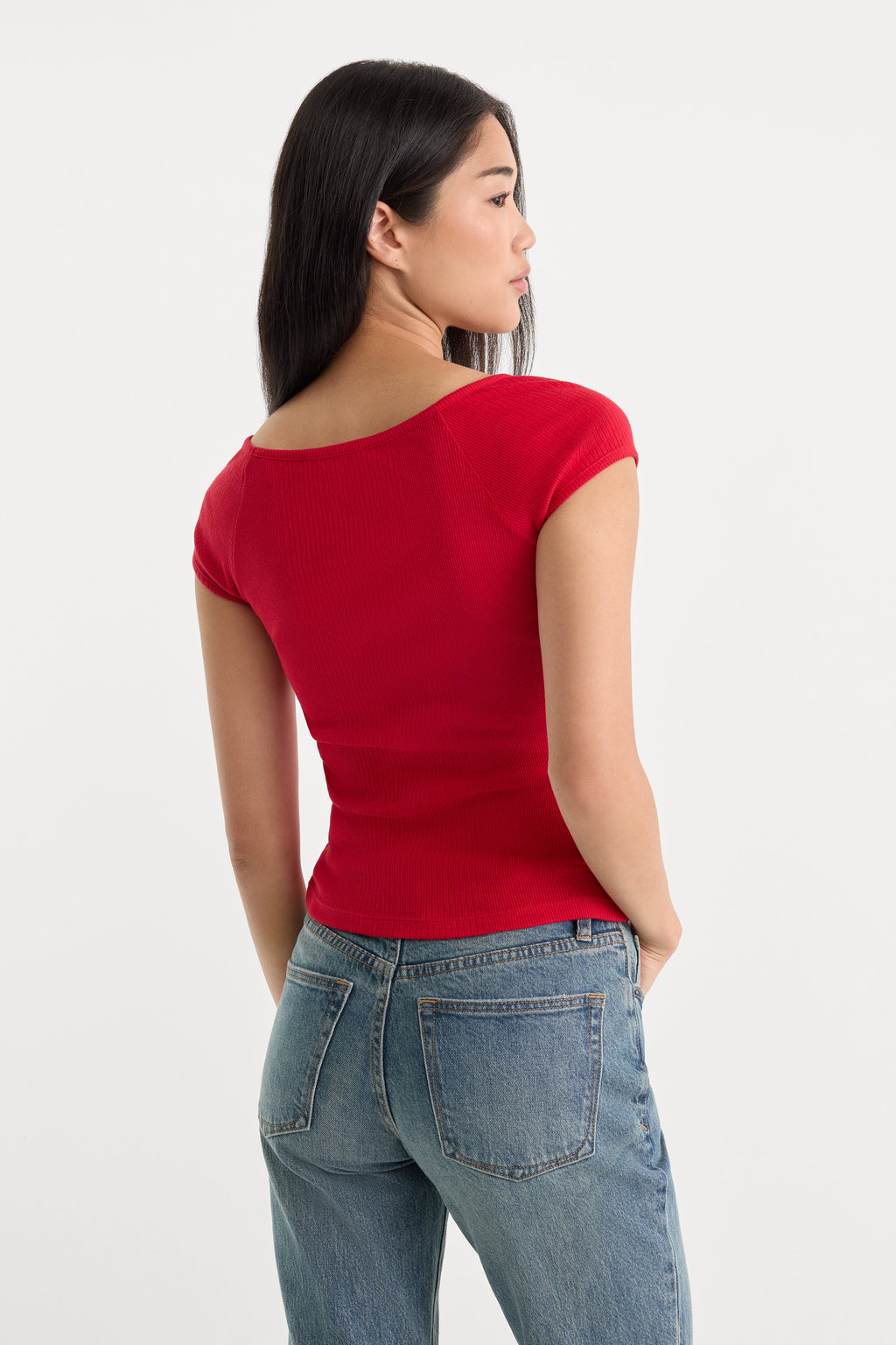 Luxury THE VARIEGATED RIB TOP CRIMSON ROSE