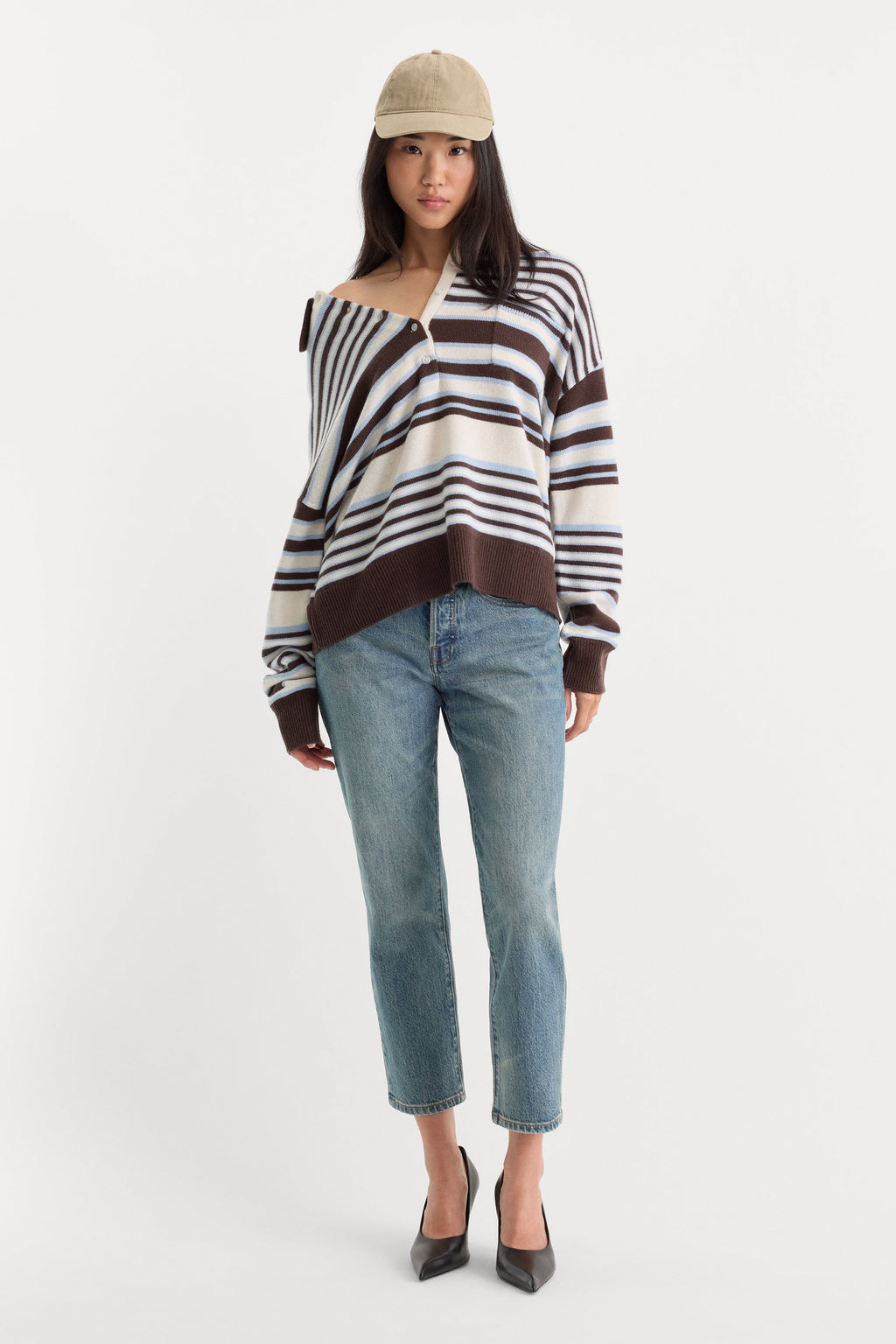 Luxury THE OVERSIZED RUGBY SWEATER MOCHA STRIPE