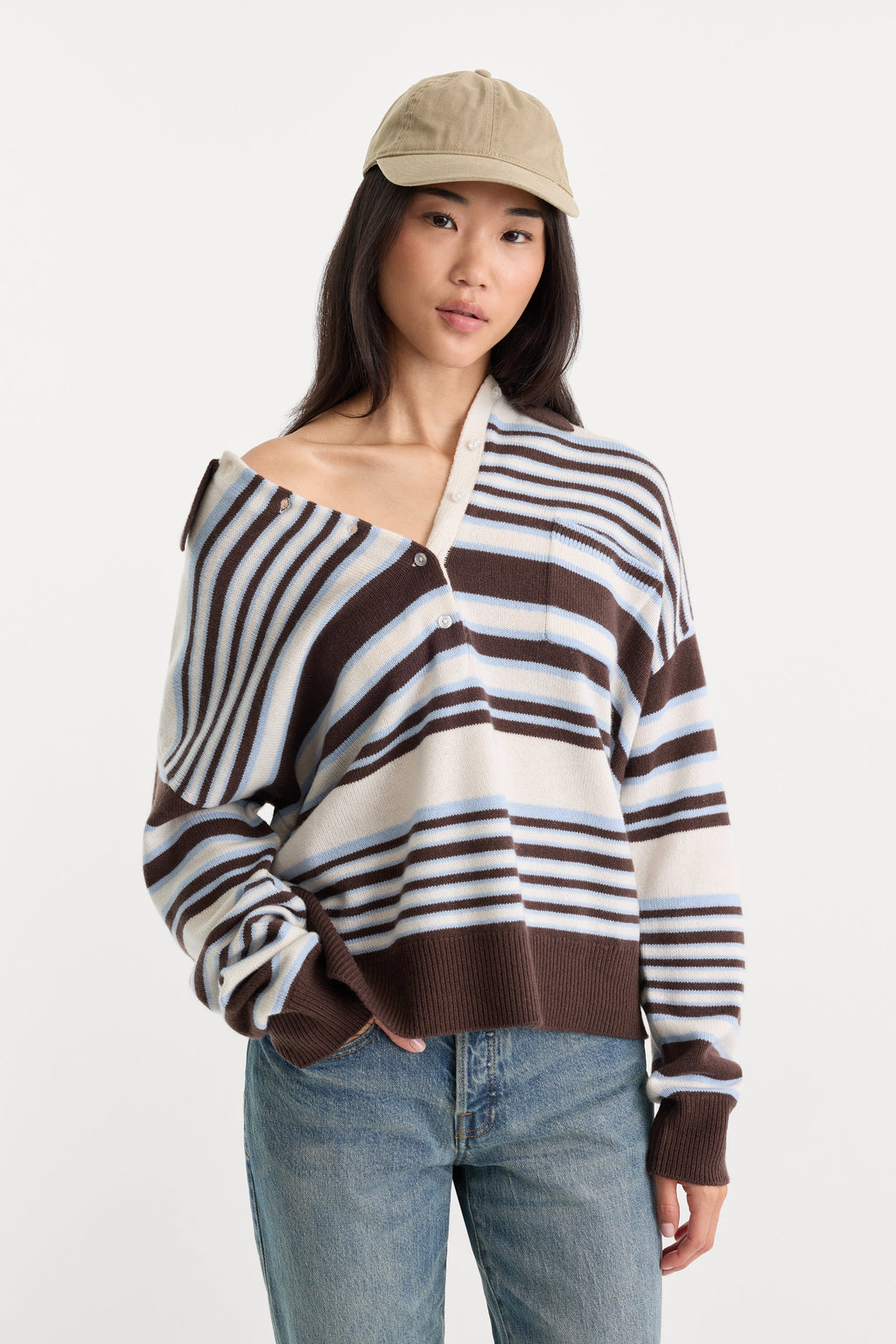 Luxury THE OVERSIZED RUGBY SWEATER MOCHA STRIPE