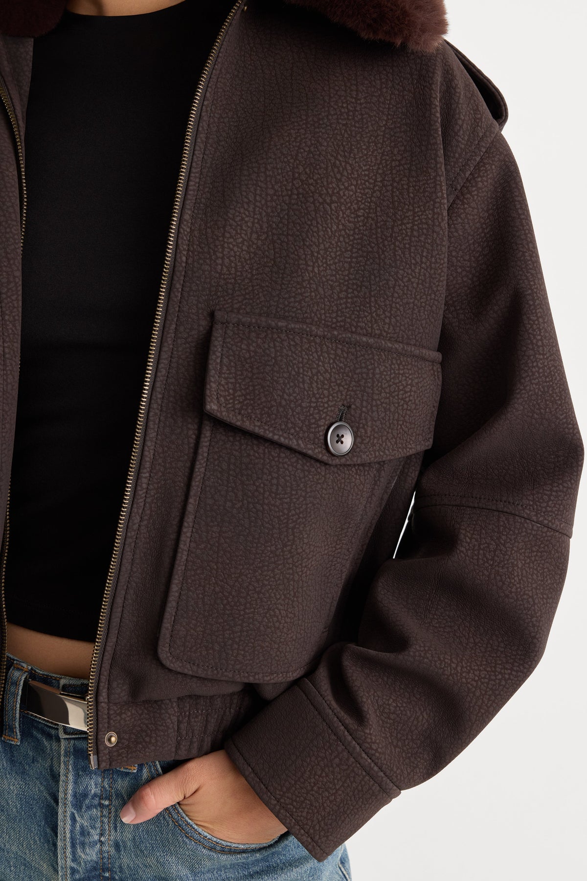 Luxury THE BETTER THAN LEATHER BOMBER JACKET ESPRESSO