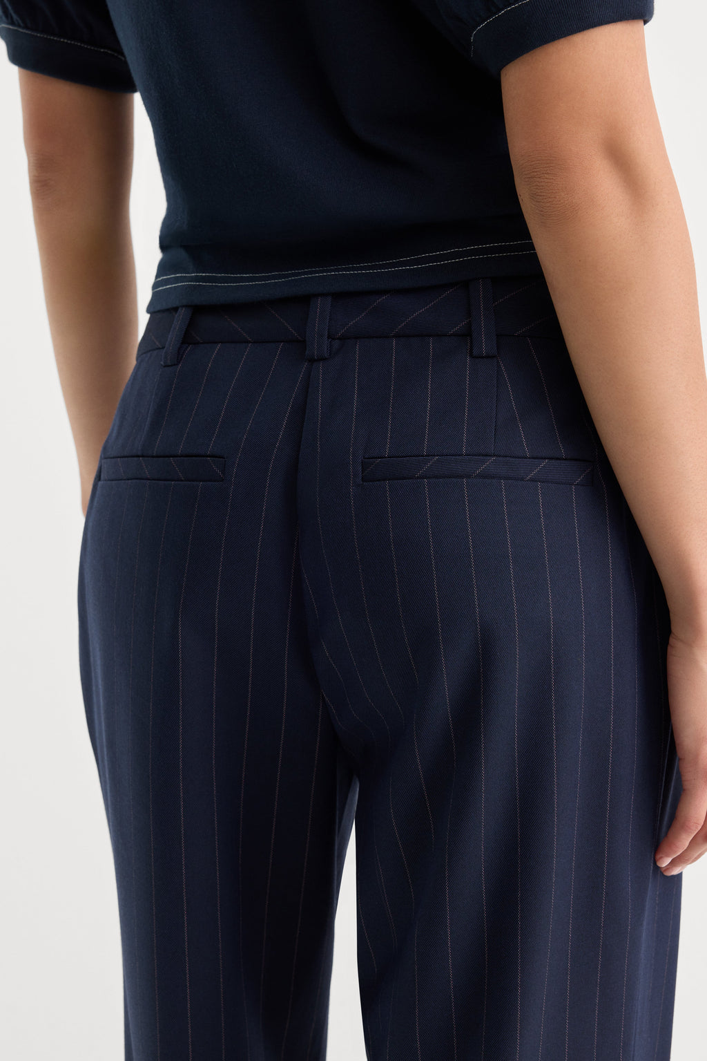 Luxury THE LOW RISE STRAIGHT LEG TROUSER NAVY PINSTRIPE