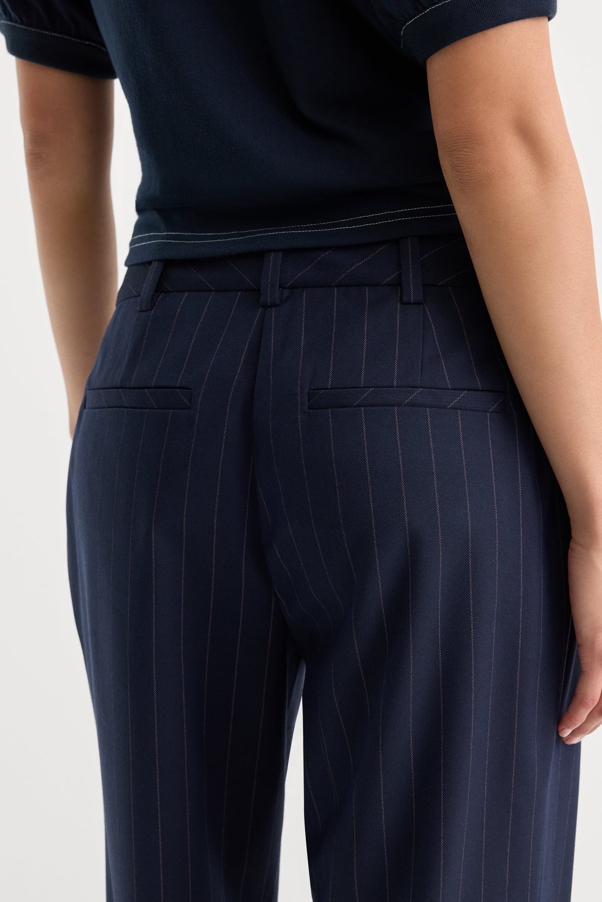 Luxury THE LOW RISE STRAIGHT LEG TROUSER NAVY PINSTRIPE