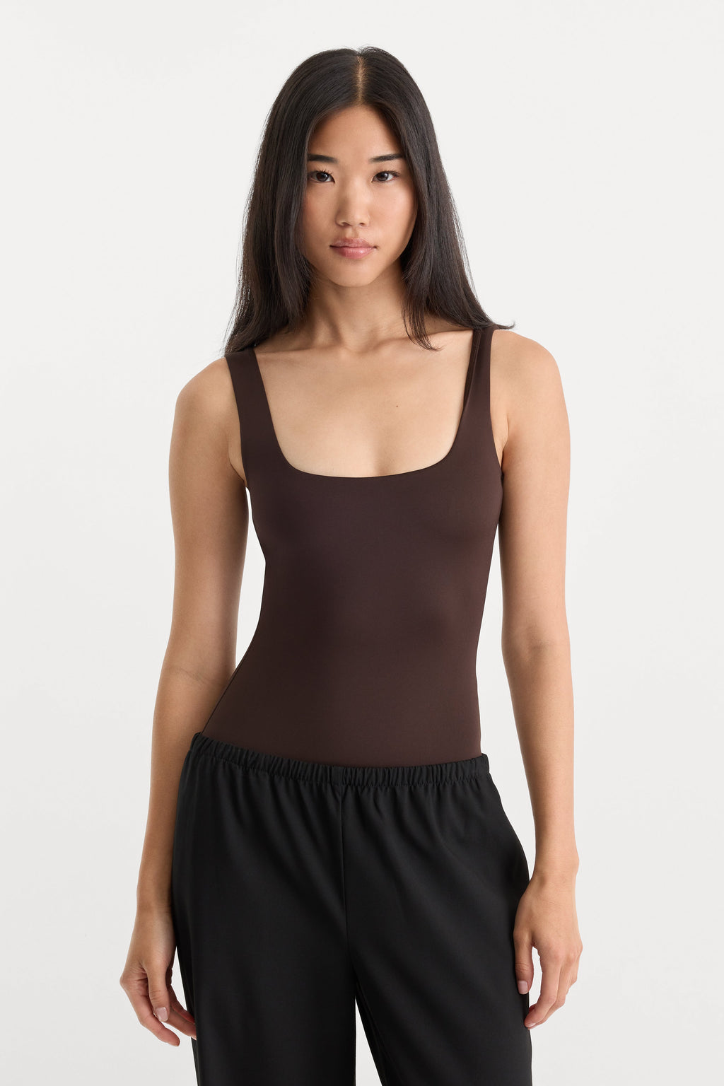 Luxury THE SCULPTING MODERN TANK BODYSUIT ESPRESSO